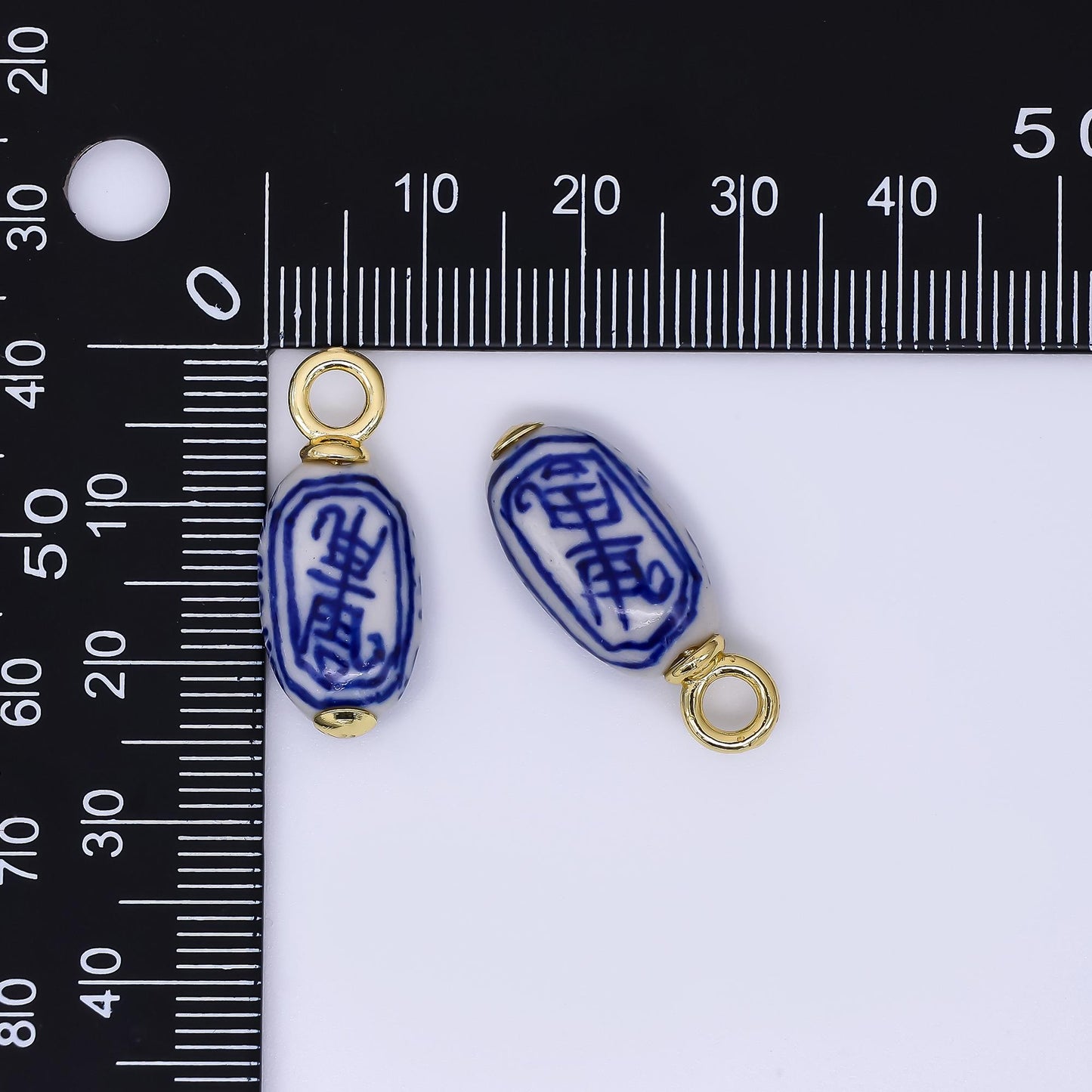 24K Gold Filled 25mm Ceramic Art Enamel Traditional Chinese Porcelain Charm | AH-627