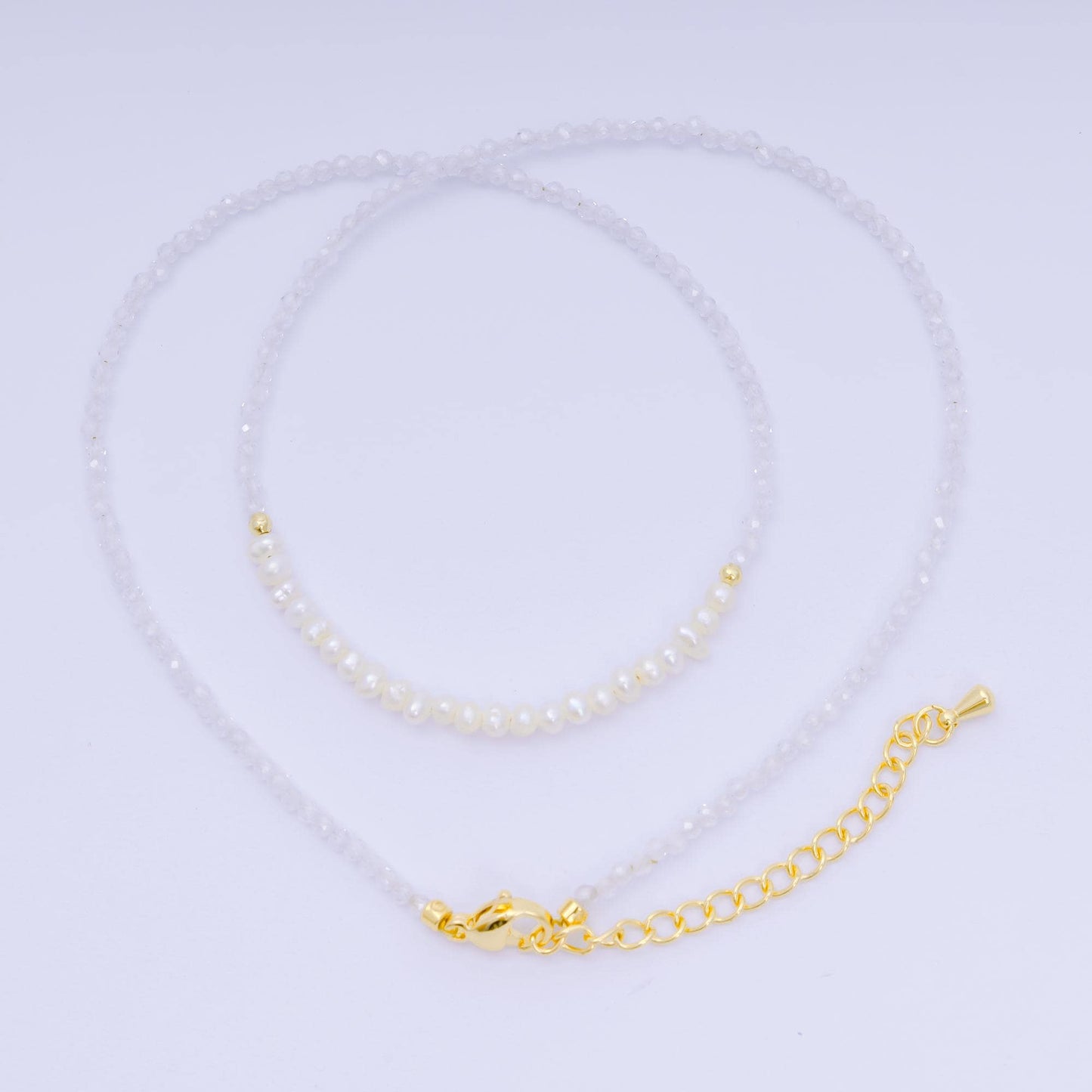 24K Gold Filled Freshwater Pearl Colorful Gemstone Bead Necklace 16.92 Inch with Extender | WA-3649 - WA-3657