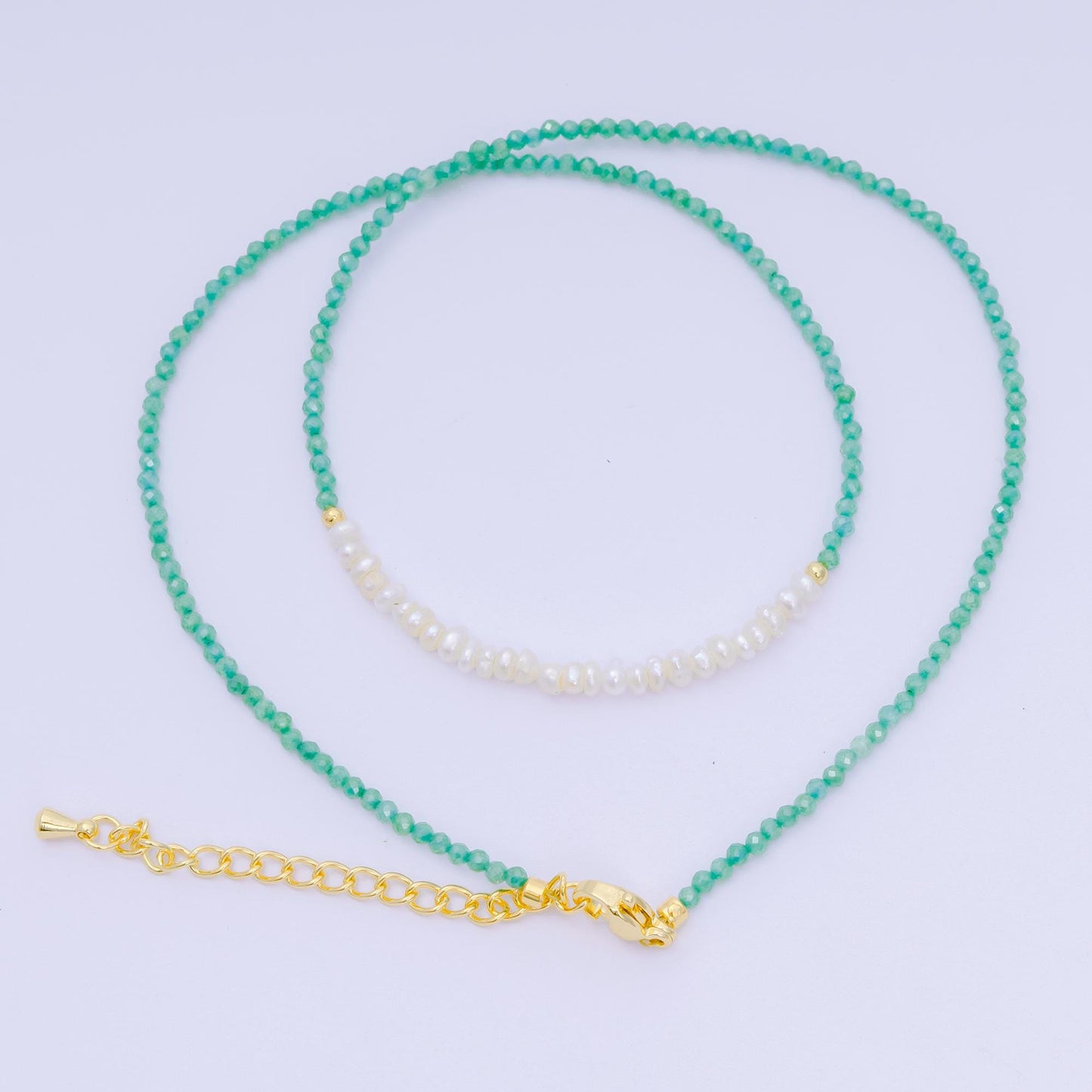24K Gold Filled Freshwater Pearl Colorful Gemstone Bead Necklace 16.92 Inch with Extender | WA-3649 - WA-3657