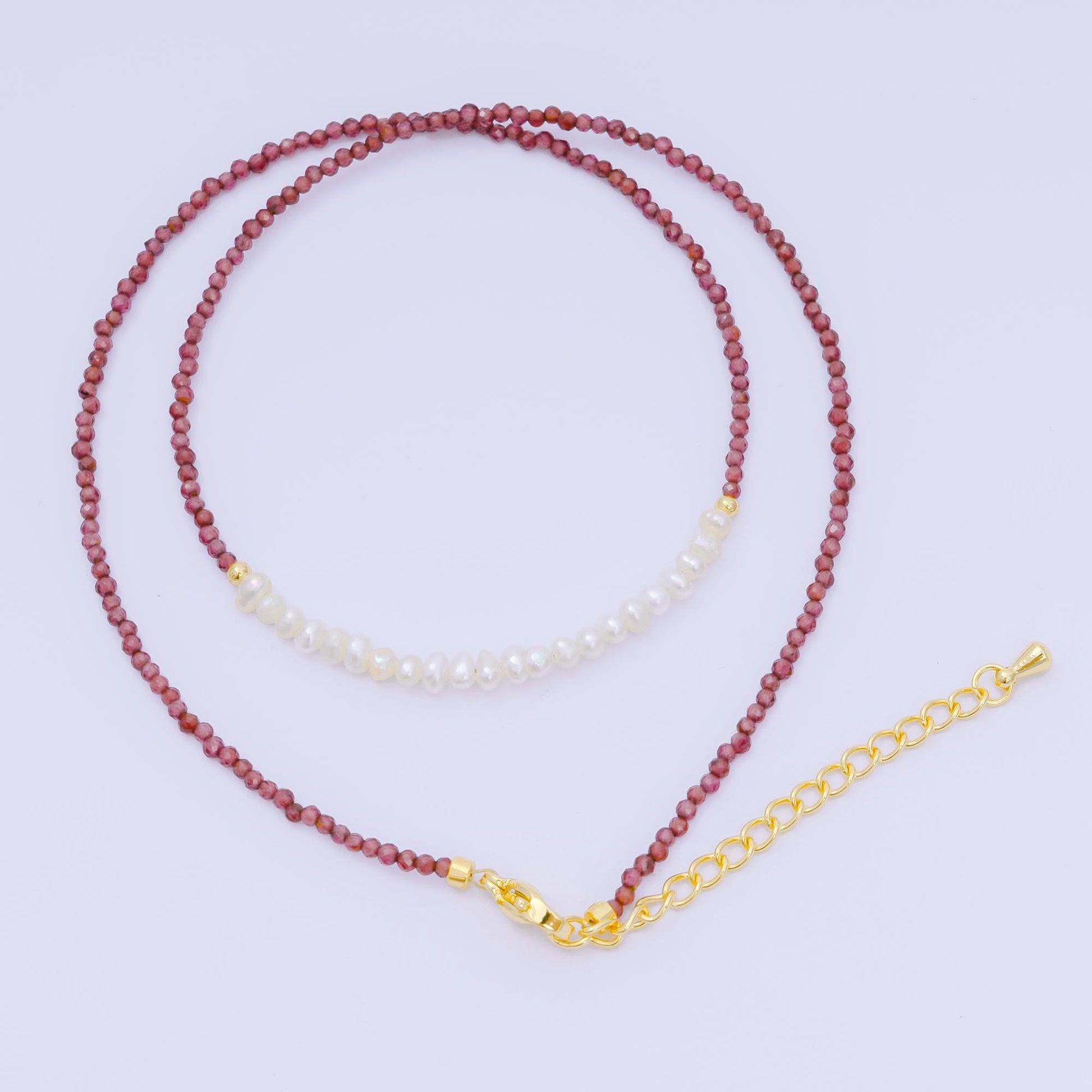 24K Gold Filled Freshwater Pearl Colorful Gemstone Bead Necklace 16.92 Inch with Extender | WA-3658 - WA-3666