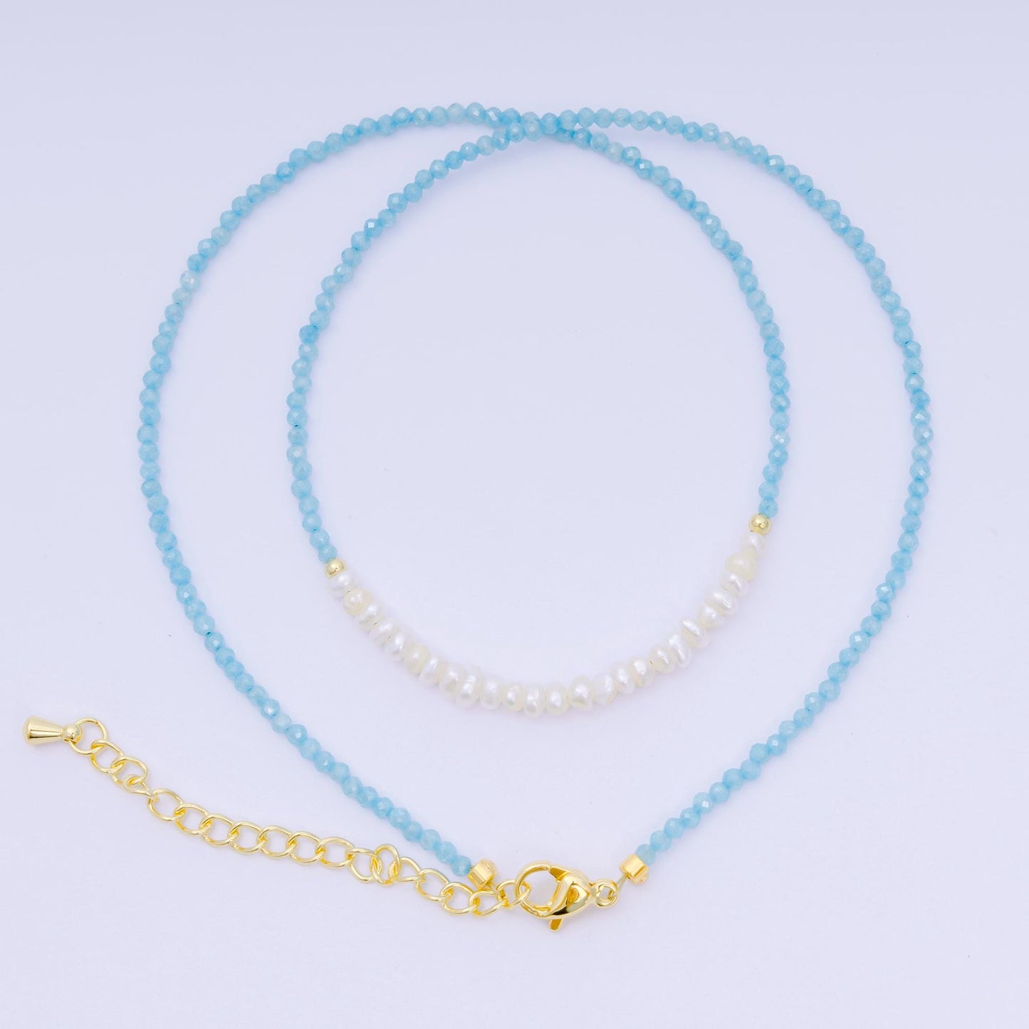 24K Gold Filled Freshwater Pearl Colorful Gemstone Bead Necklace 16.92 Inch with Extender | WA-3658 - WA-3666