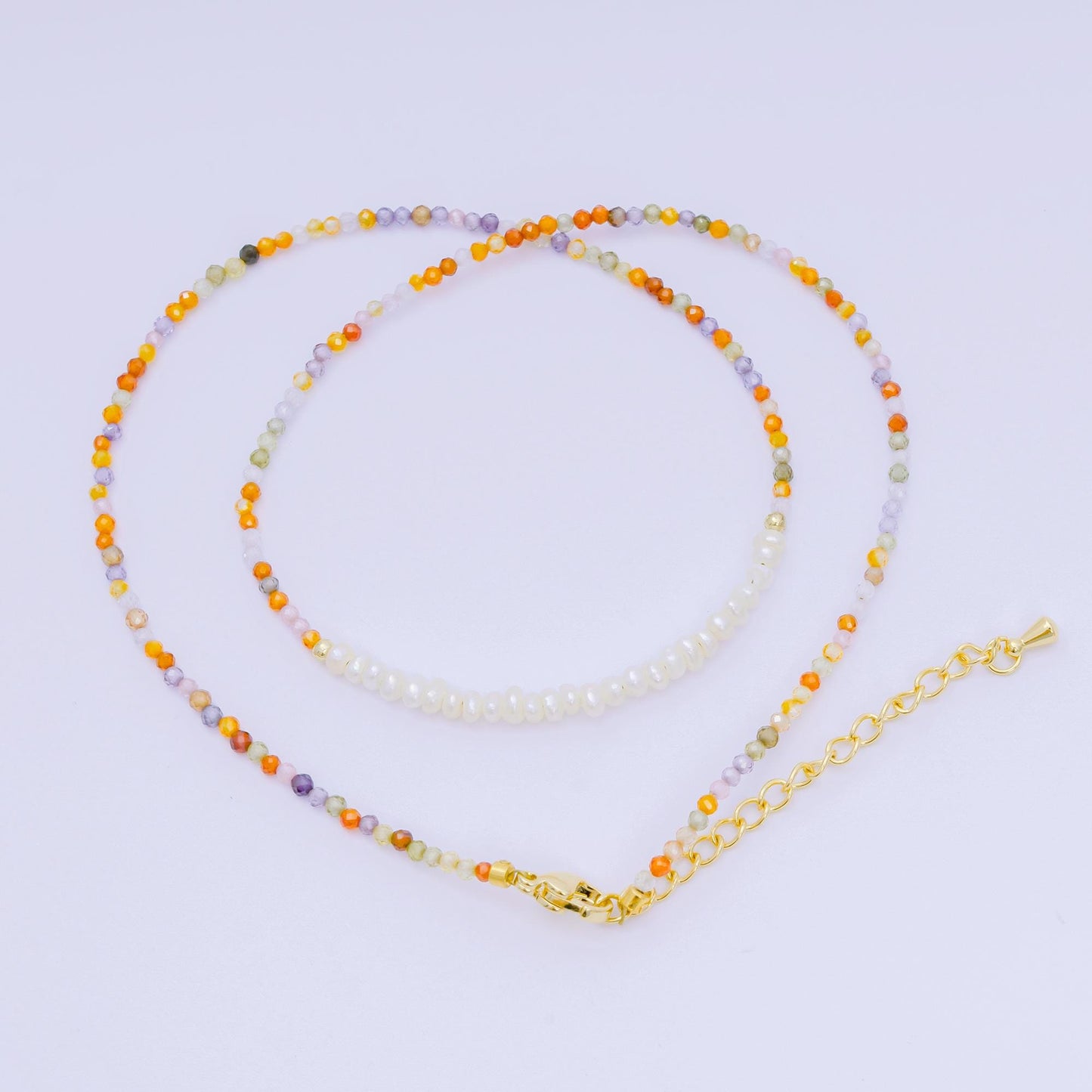 24K Gold Filled Freshwater Pearl Colorful Gemstone Bead Necklace 16.92 Inch with Extender | WA-3667 - WA-3671