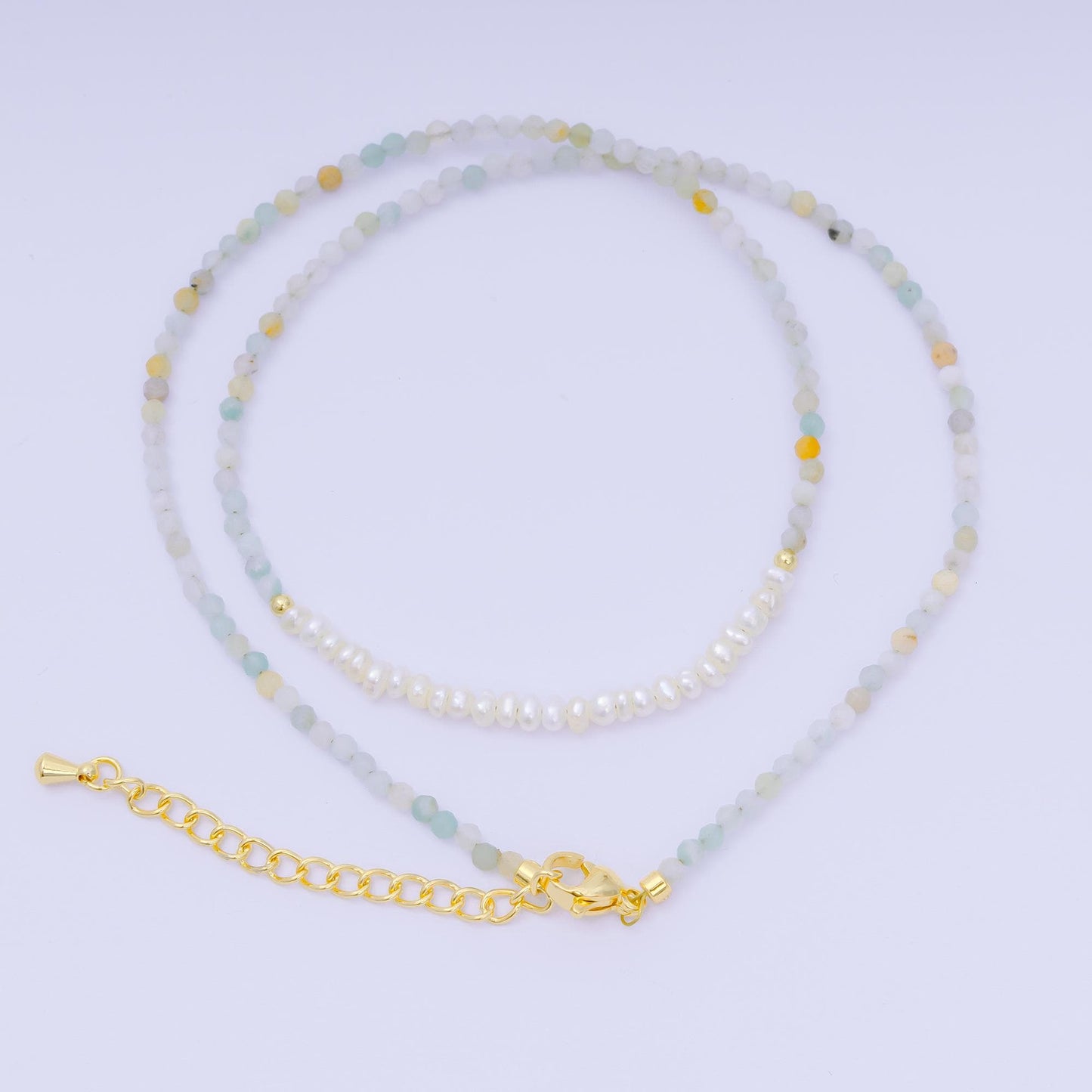 24K Gold Filled Freshwater Pearl Colorful Gemstone Bead Necklace 16.92 Inch with Extender | WA-3667 - WA-3671