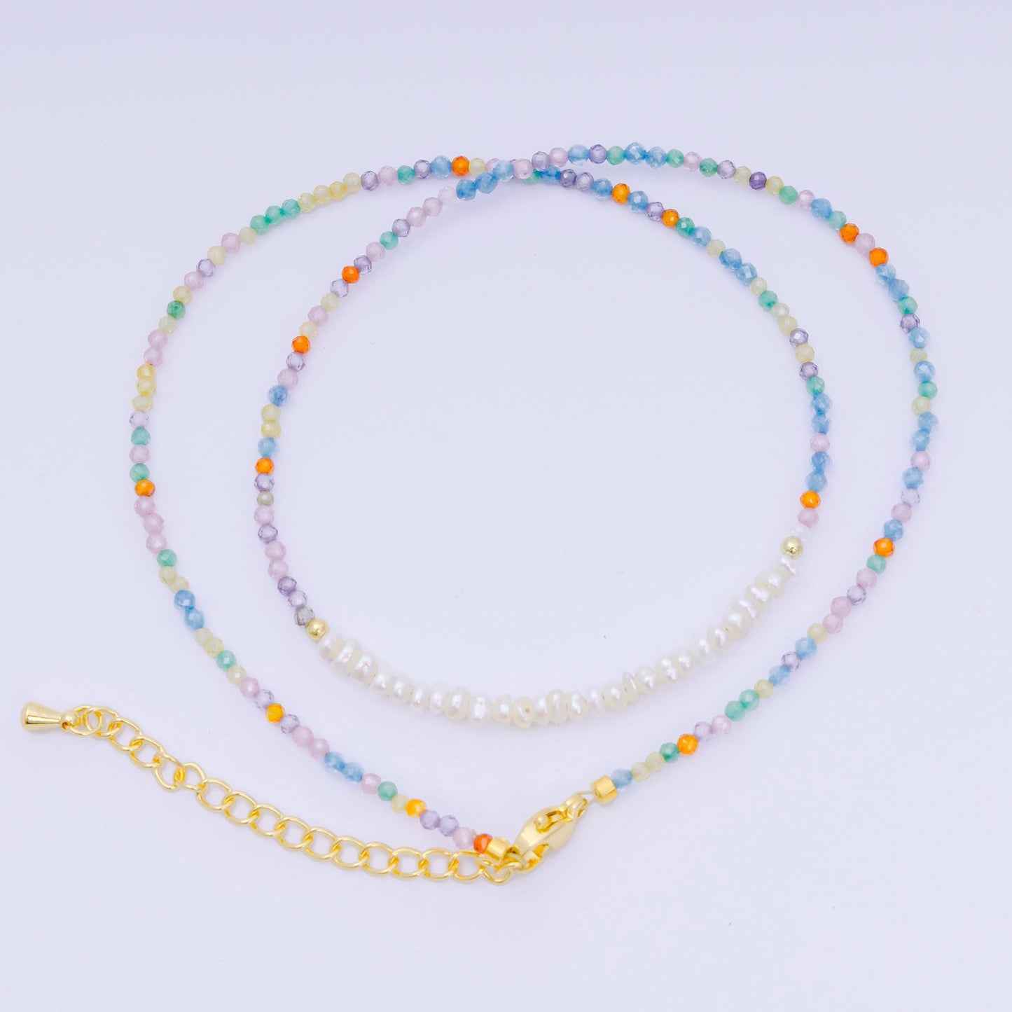 24K Gold Filled Freshwater Pearl Colorful Gemstone Bead Necklace 16.92 Inch with Extender | WA-3667 - WA-3671
