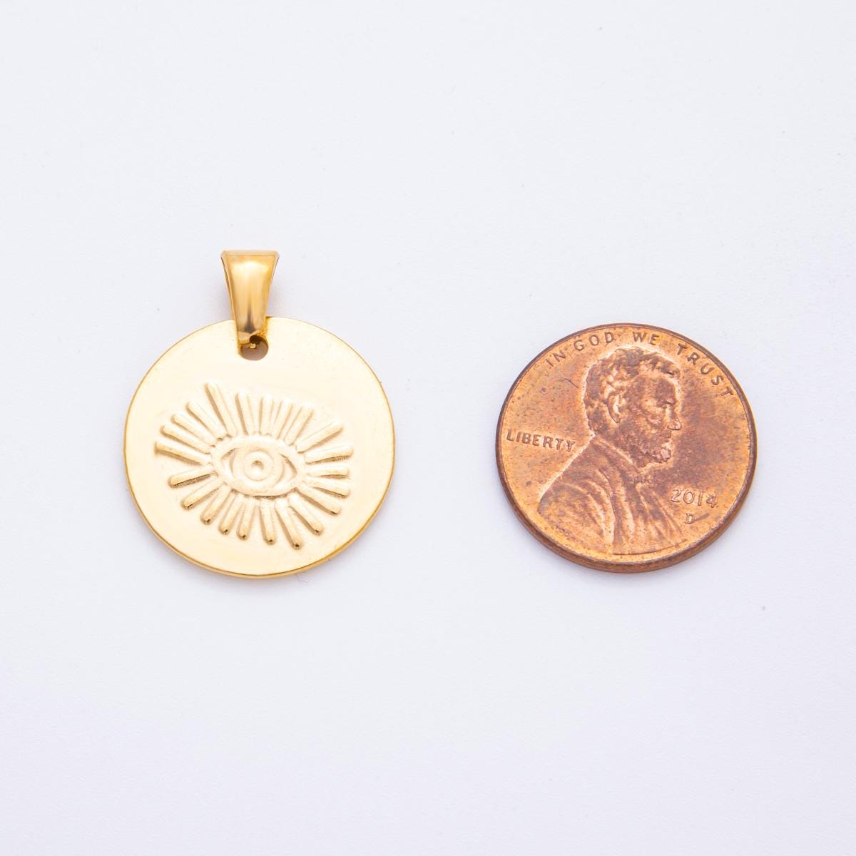 PVD Gold Stainless steel Evil Eye Charm Amulet charm in gold |J-549