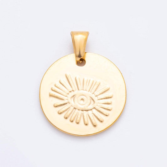 PVD Gold Stainless steel Evil Eye Charm Amulet charm in gold |J-549