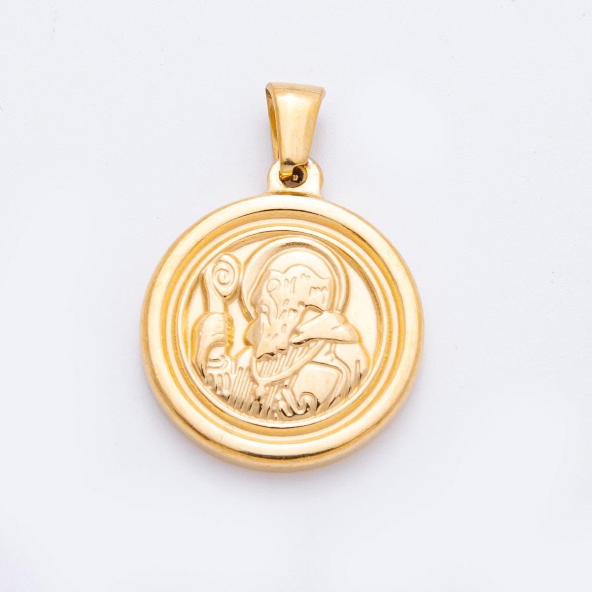 PVD Gold Saint Benedict Pendant Necklace San Benito Religious Jewelry for Men Women Catholic Christian Stainless Steel Charm J-558