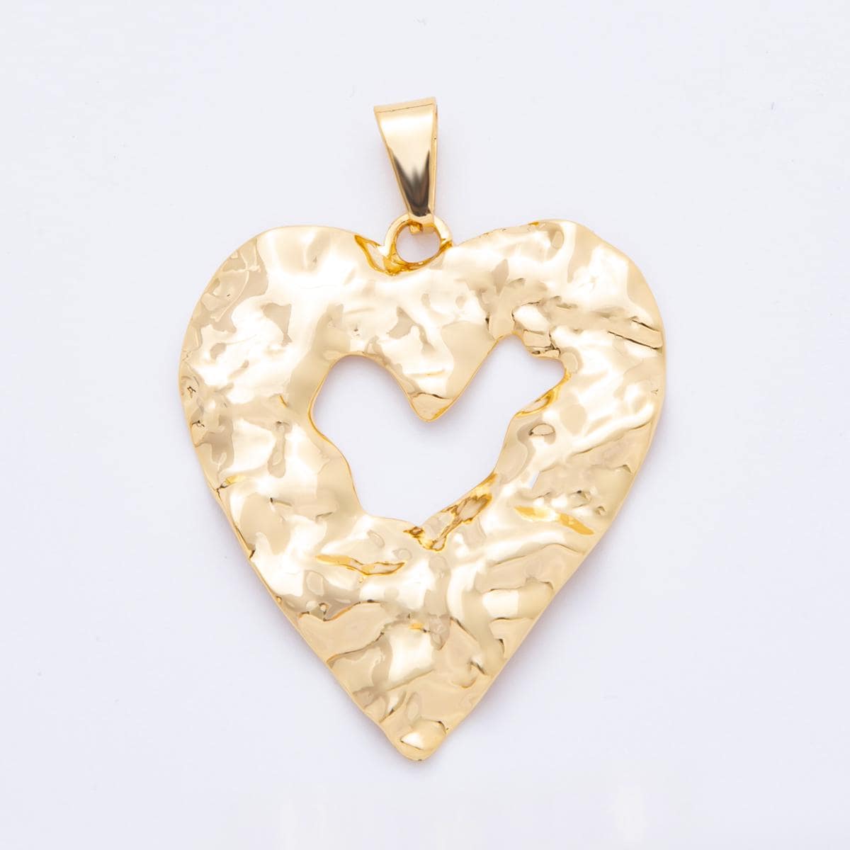 Gold Textured Heart Pendant – Modern Geometric Open Heart Charm for Necklace Jewelry Making J-653