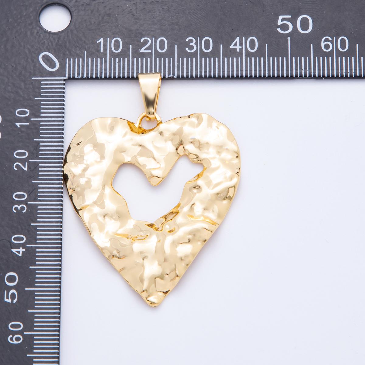 Gold Textured Heart Pendant – Modern Geometric Open Heart Charm for Necklace Jewelry Making J-653