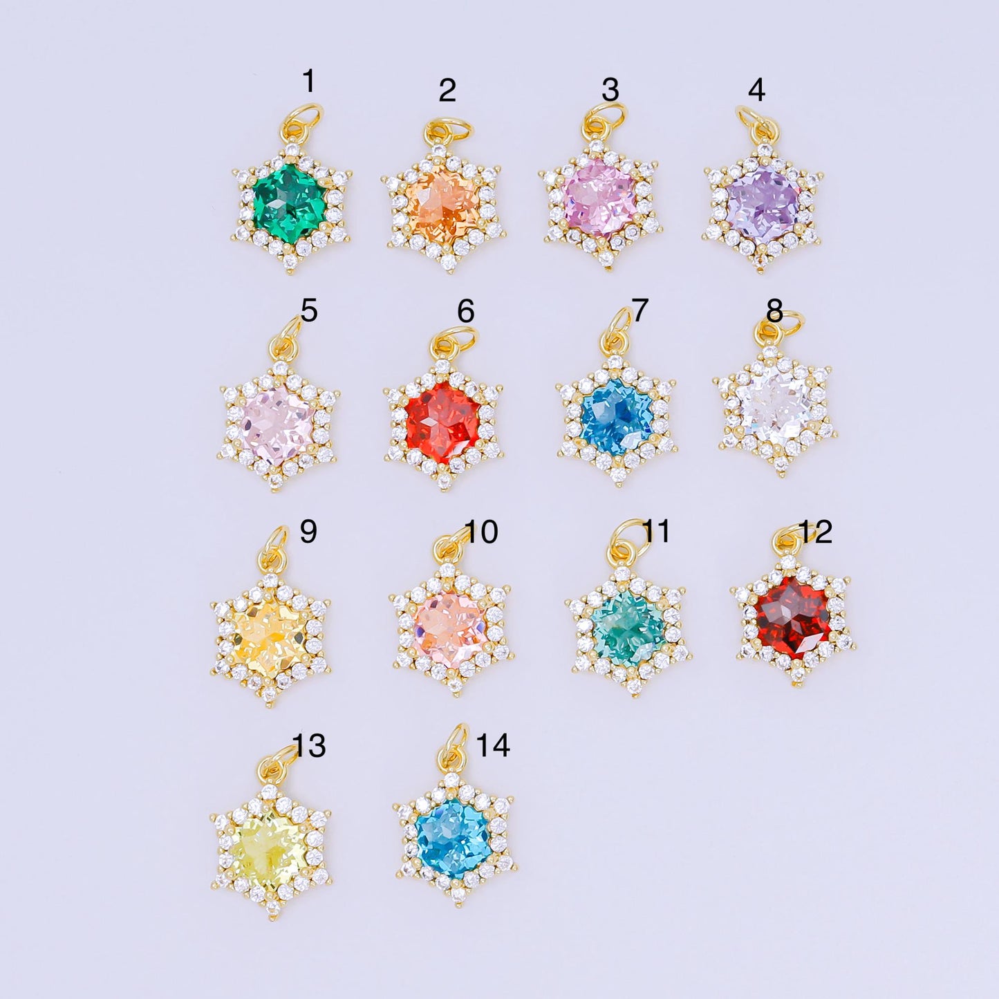 24K Gold Filled 16.9mm Micro Paved & Multicolor CZ Northern Star-Shaped Birthstone Charm | AC-1575 - AC-1581