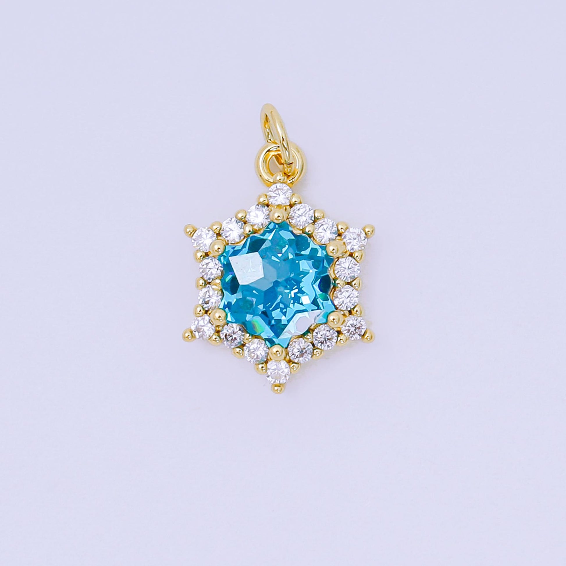 24K Gold Filled 16.9mm Micro Paved & Multicolor CZ Northern Star-Shaped Birthstone Charm | AC-1575 - AC-1581