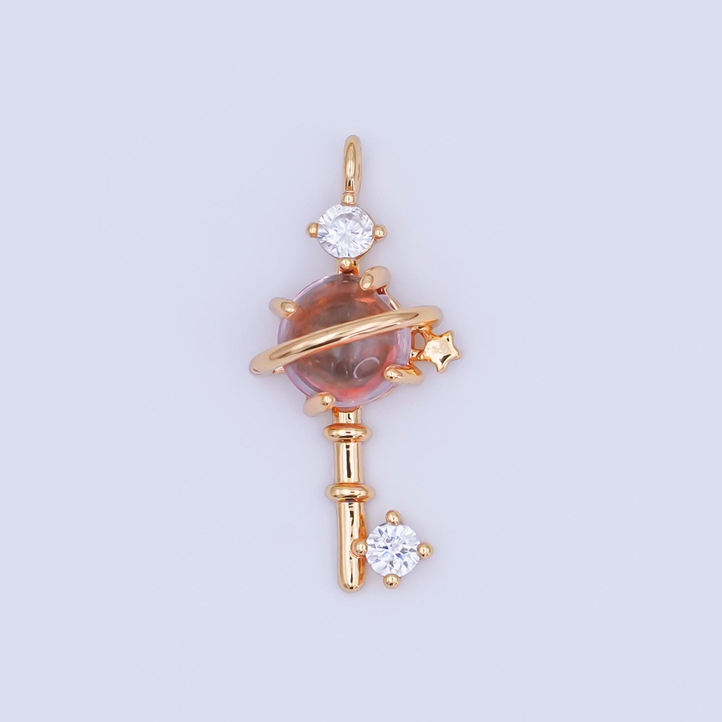 24K Gold Filled 20mm Clear Round CZ Key to the Galaxy Charm | AC1594