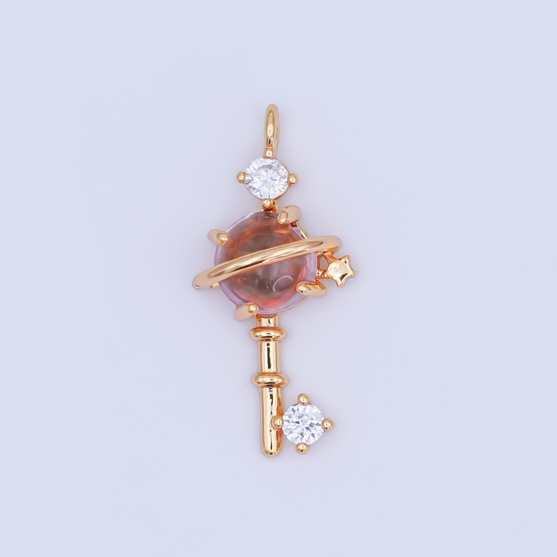 24K Gold Filled 20mm Clear Round CZ Key to the Galaxy Charm | AC1594