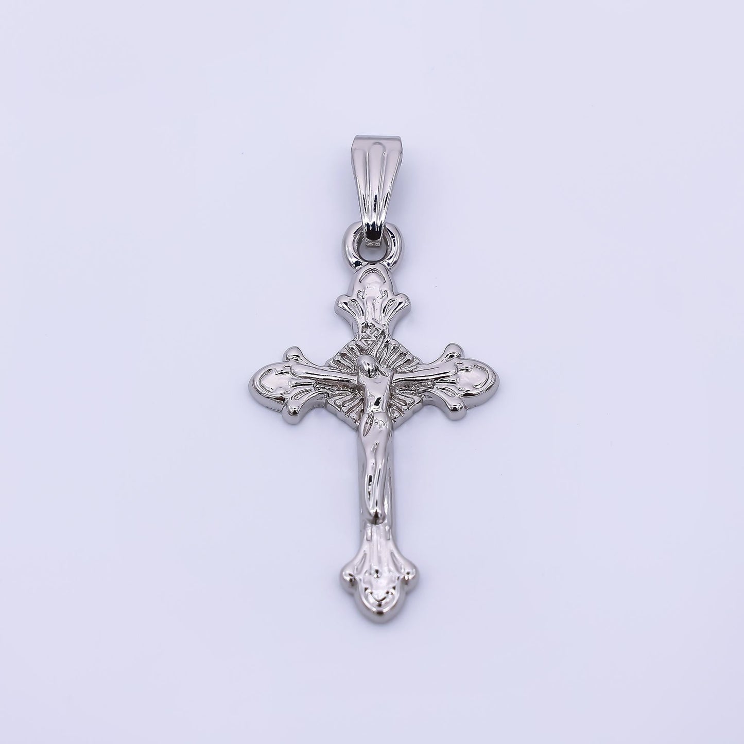 24K Gold Filled Religious Jesus Crucifix Fleur Cross Pendant in Gold & Silver | AA1609