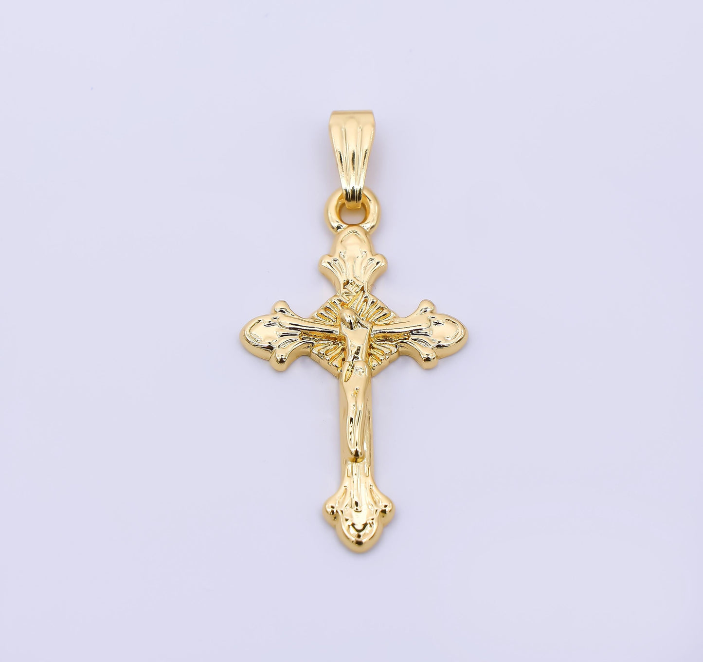 24K Gold Filled Religious Jesus Crucifix Fleur Cross Pendant in Gold & Silver | AA1609