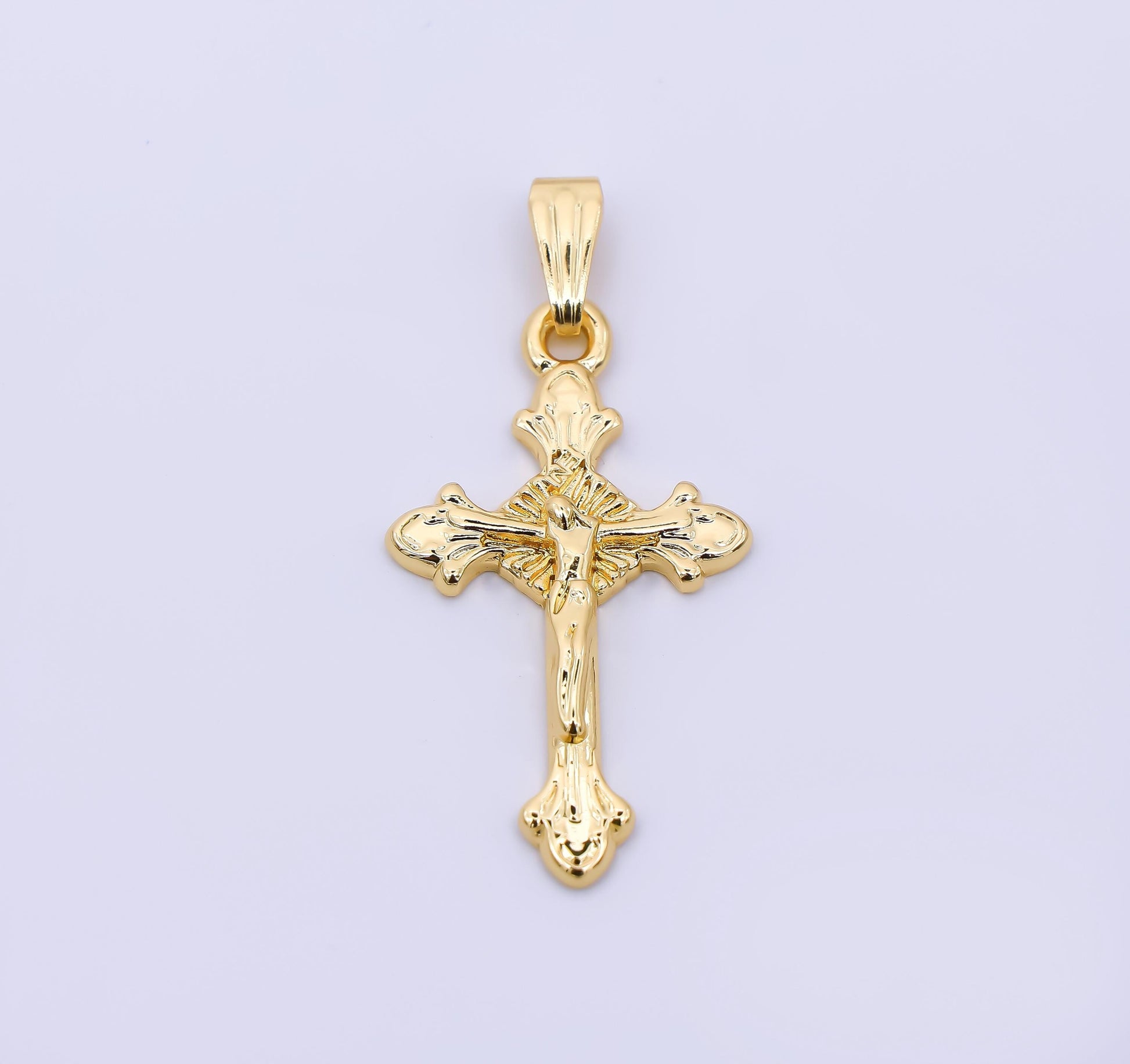 24K Gold Filled Religious Jesus Crucifix Fleur Cross Pendant in Gold & Silver | AA1609