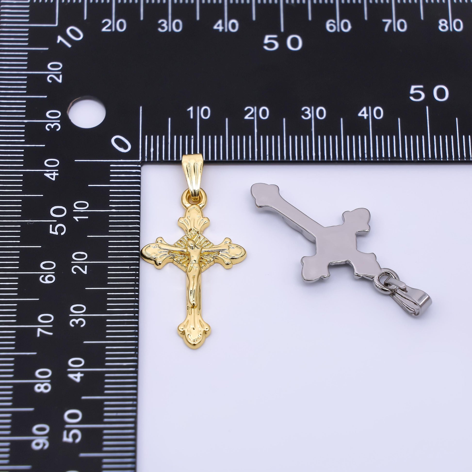 24K Gold Filled Religious Jesus Crucifix Fleur Cross Pendant in Gold & Silver | AA1609