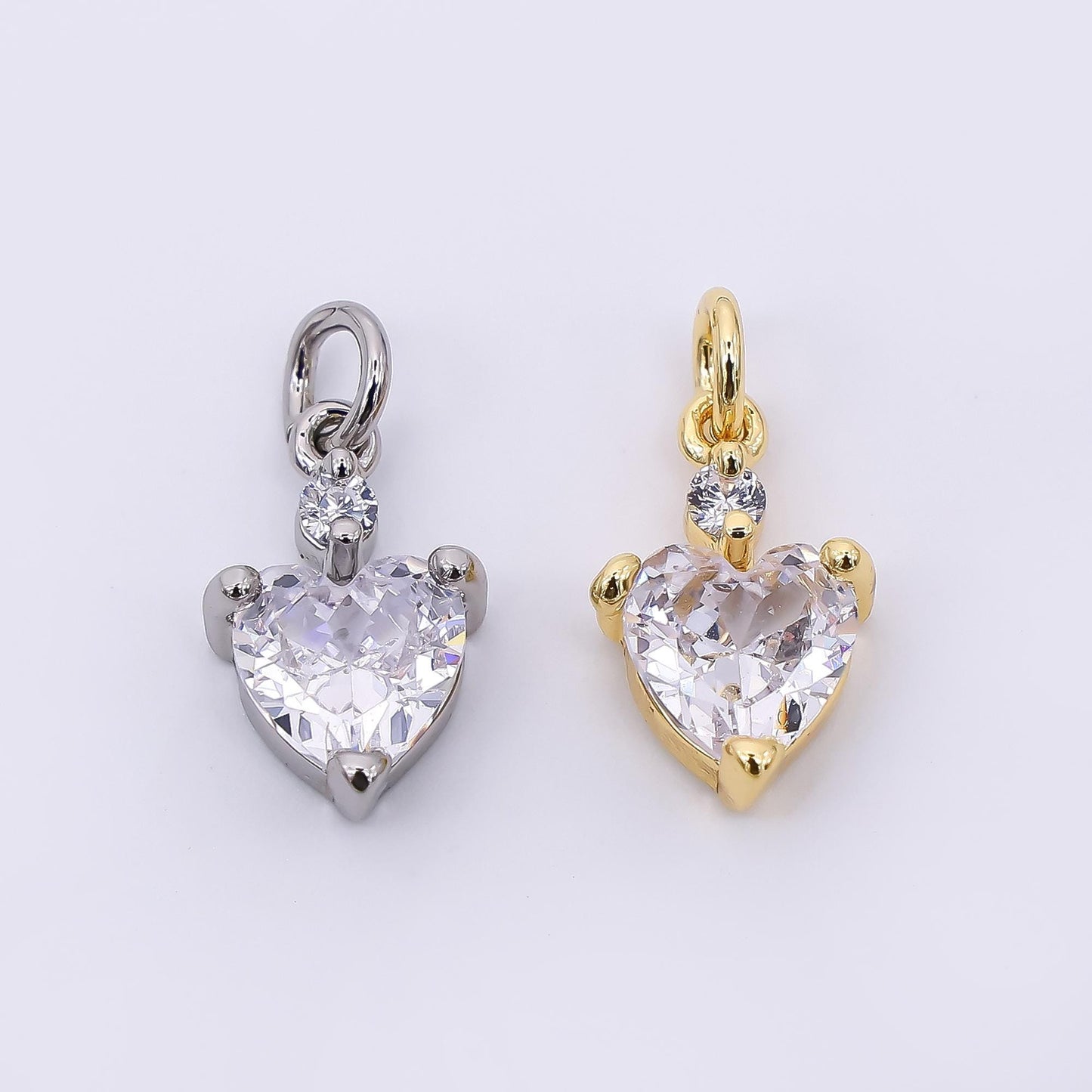 24K Gold Filled 12mm Clear CZ Heart Mini Charm in Gold & Silver | AC1599