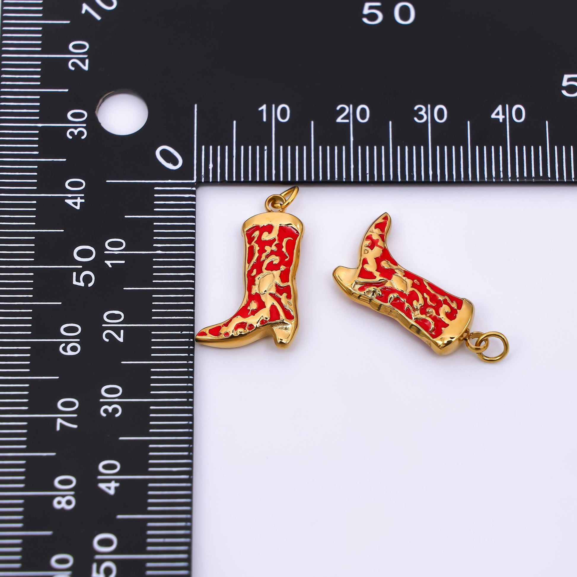Stainless Steel 21mm Enamel Art Red Cowboy Boots Shoes Charm | J-328