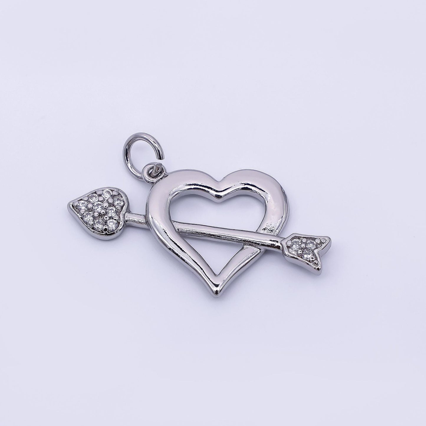 24K Gold Filled 15.5mm Micro Paved CZ Open Heart Arrow Charm in Gold & Silver | AC1597