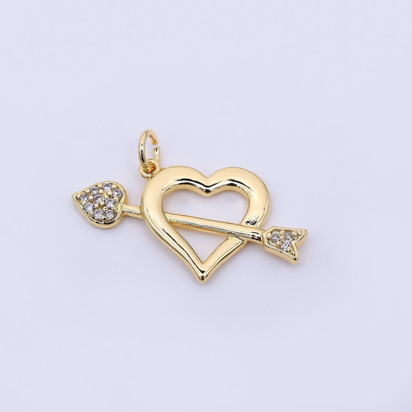 24K Gold Filled 15.5mm Micro Paved CZ Open Heart Arrow Charm in Gold & Silver | AC1597