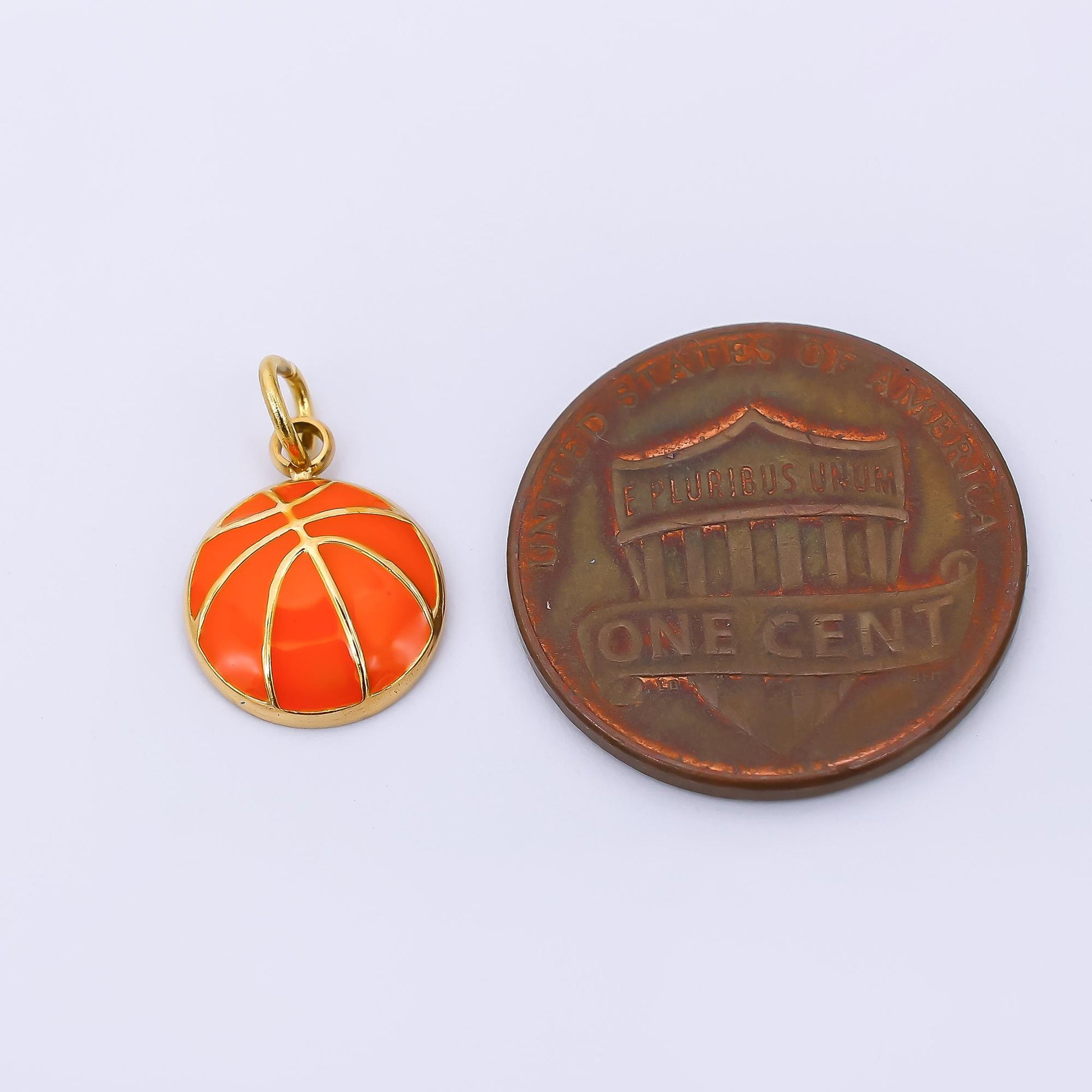 Stainless Steel 12mm Enamel Orange Basketball Sport Charm | J-332