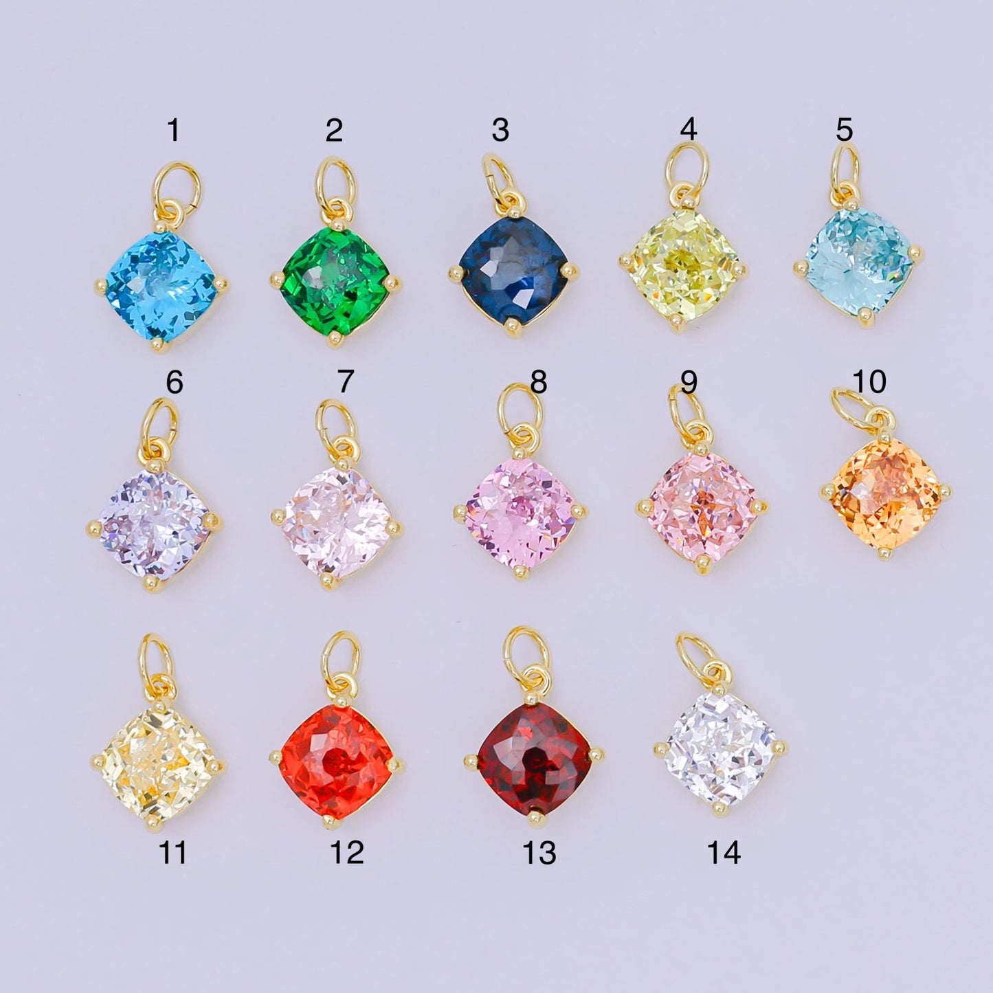 24K Gold Filled 13mm Rhombus Multicolor Birthstone CZ Charm in Gold | AC-1561 - AC-1567