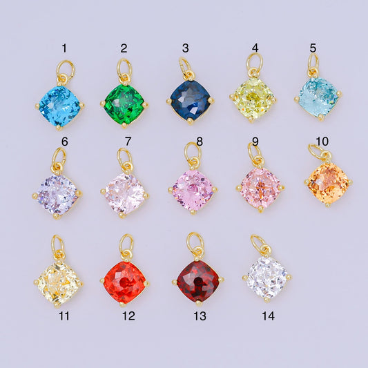 24K Gold Filled 13mm Rhombus Multicolor Birthstone CZ Charm in Gold | AC-1561 - AC-1567