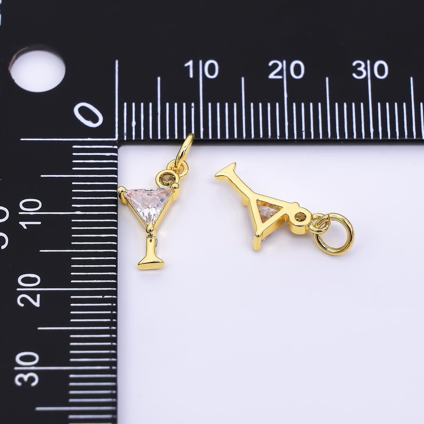 24K Gold Filled 14mm Clear CZ Olive Martini Cocktail Alcohol Charm | AF-525