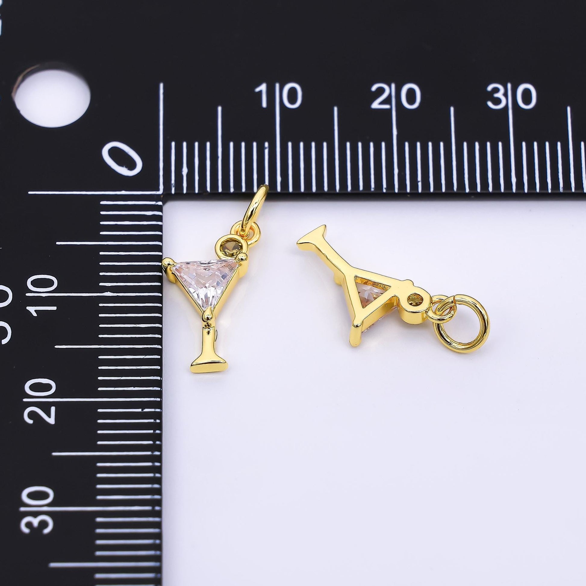 24K Gold Filled 14mm Clear CZ Olive Martini Cocktail Alcohol Charm | AF-525