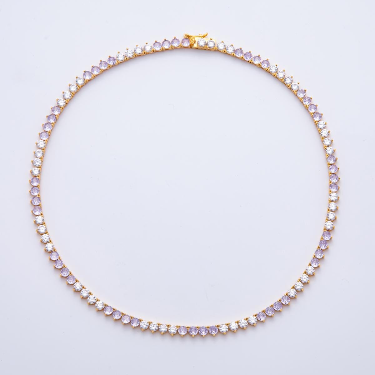18K Gold Filled Round Multi Color CZ Tennis Necklace 16.5 Inch for Party Layering Necklace | WA-2037