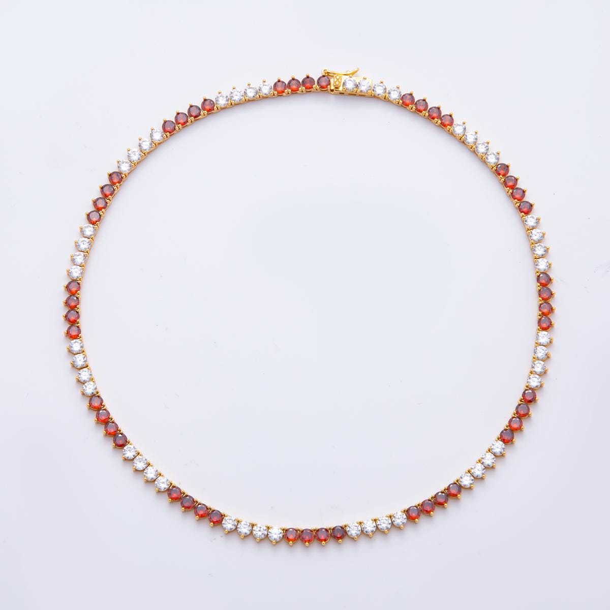 18K Gold Filled Round Multi Color CZ Tennis Necklace 16.5 Inch for Party Layering Necklace | WA-2037
