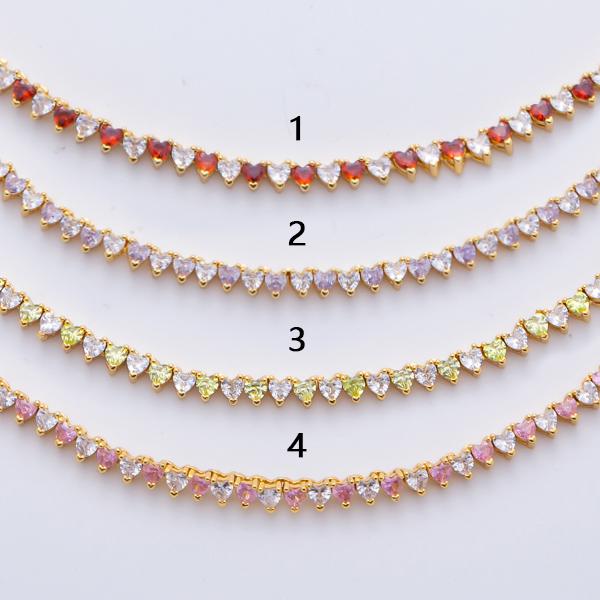 18K Gold Filled Heart Multi Color CZ Tennis Necklace 16.5 Inch Choker Short Necklace for Party Layering Necklace | WA-2037