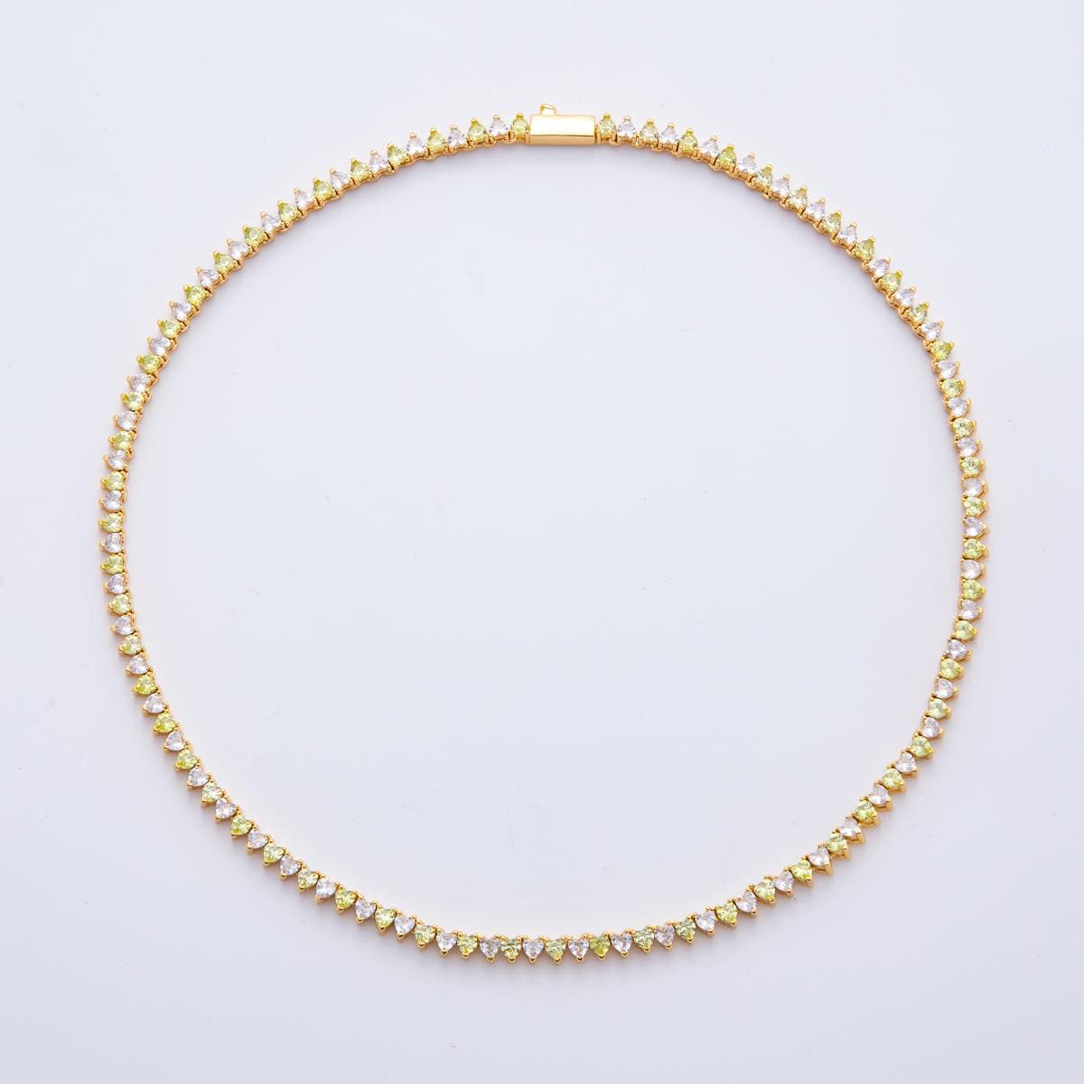 18K Gold Filled Heart Multi Color CZ Tennis Necklace 16.5 Inch Choker Short Necklace for Party Layering Necklace | WA-2037