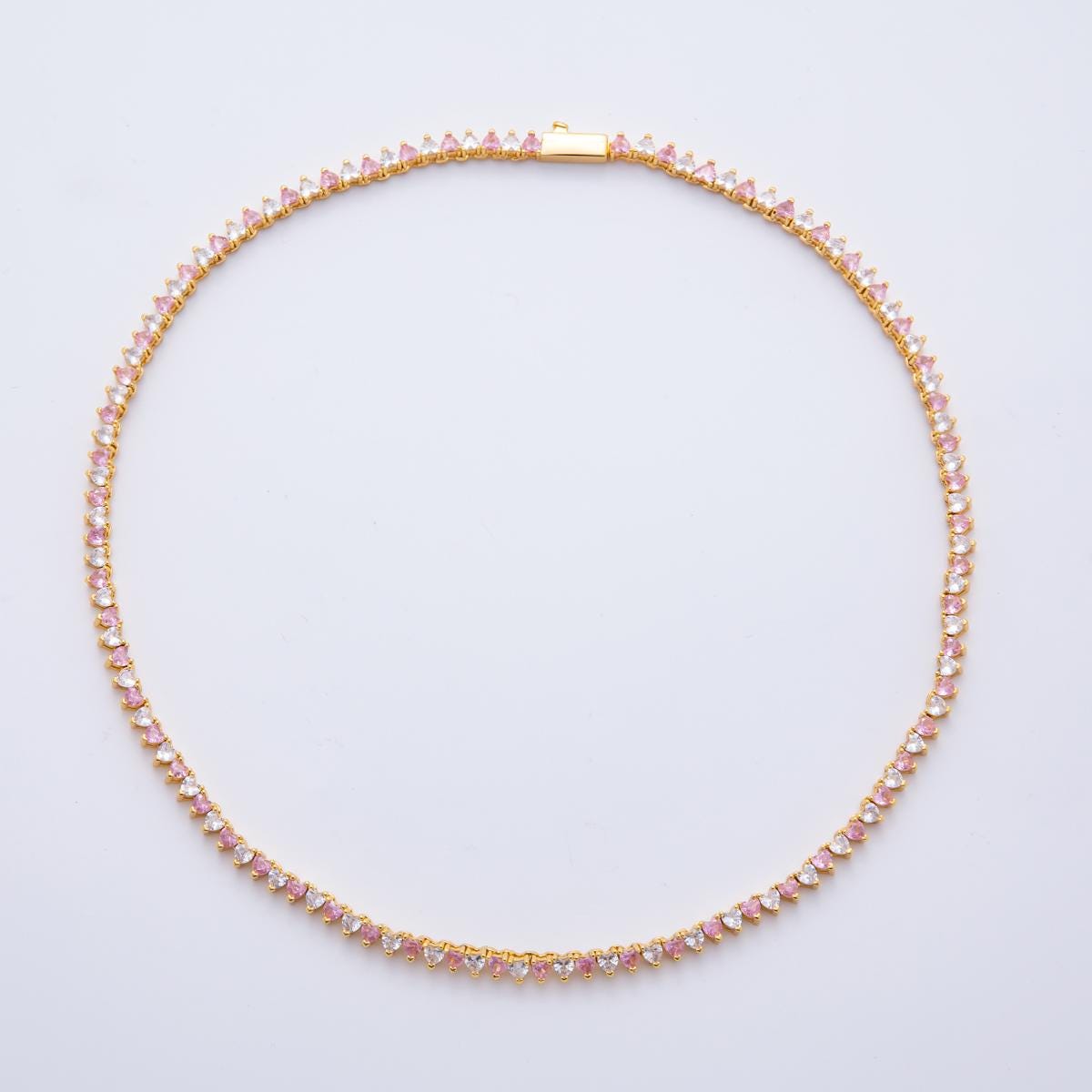 18K Gold Filled Heart Multi Color CZ Tennis Necklace 16.5 Inch Choker Short Necklace for Party Layering Necklace | WA-2037
