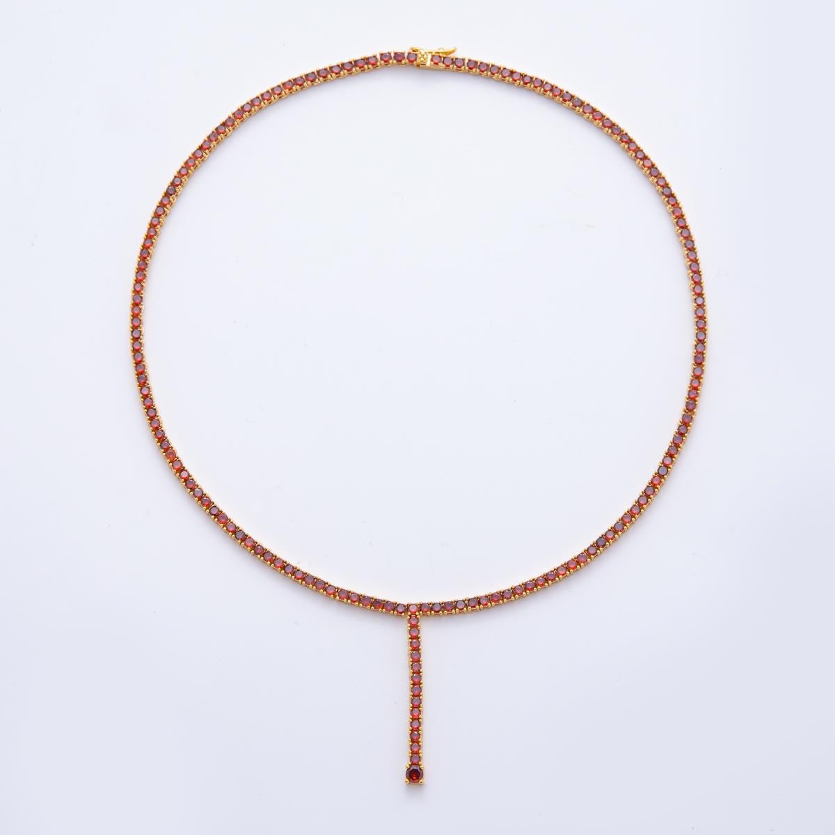 18K Gold Filled Lariat Color CZ Tennis Necklace 16 Inch Choker Short Necklace for Party Layering Necklace | WA-2241