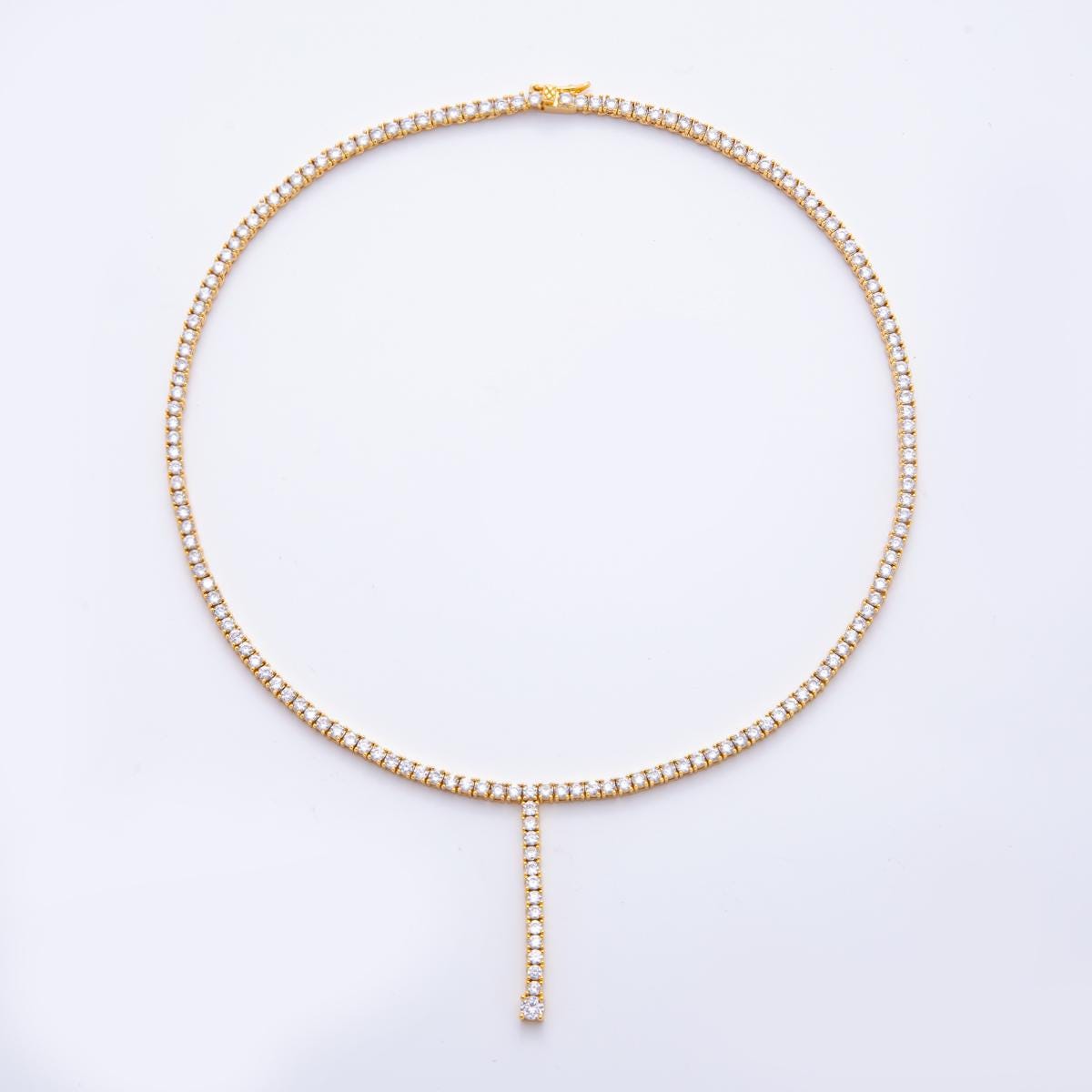 18K Gold Filled Lariat Color CZ Tennis Necklace 16 Inch Choker Short Necklace for Party Layering Necklace | WA-2241
