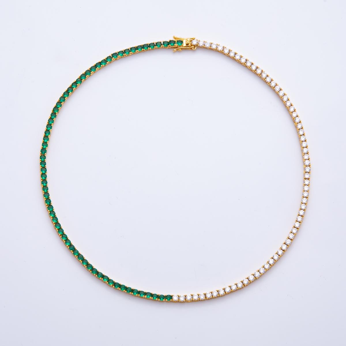 18K Gold Filled Round Multi Color CZ Tennis Necklace 16.5 Inch for Party Layering Necklace | WA-3266