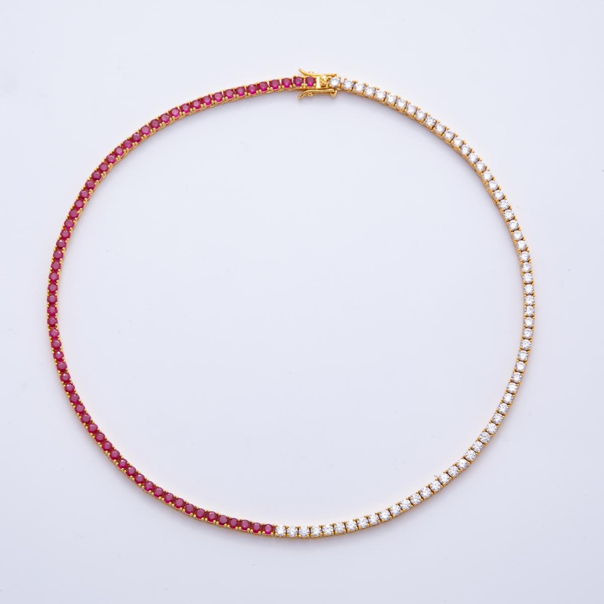 18K Gold Filled Round Multi Color CZ Tennis Necklace 16.5 Inch for Party Layering Necklace | WA-3266