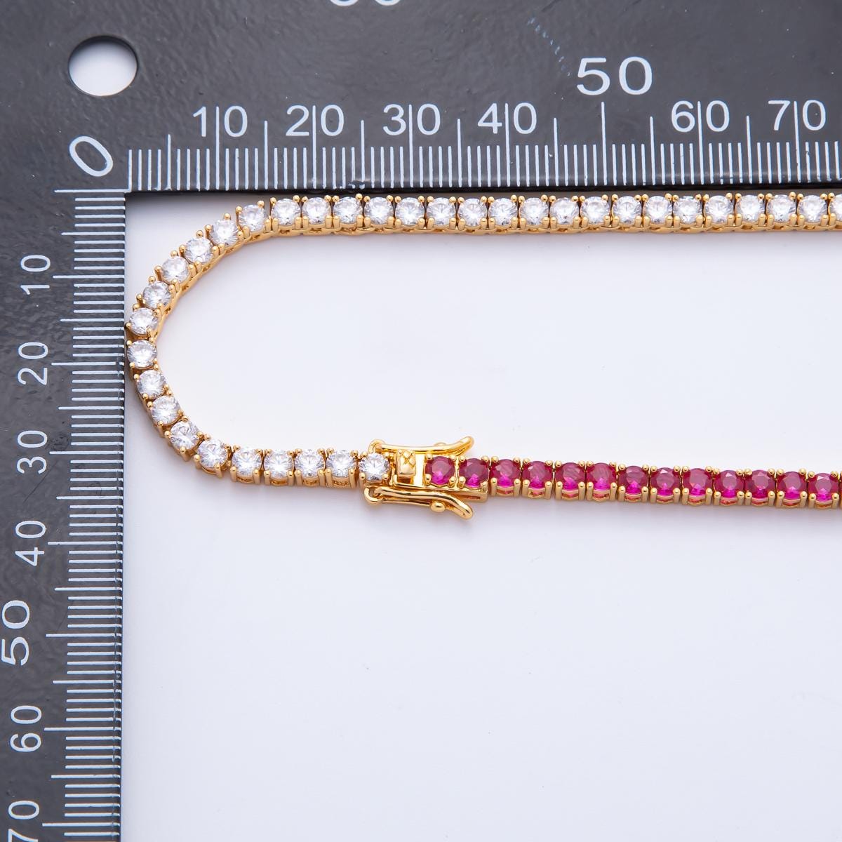 18K Gold Filled Round Multi Color CZ Tennis Necklace 16.5 Inch for Party Layering Necklace | WA-3266