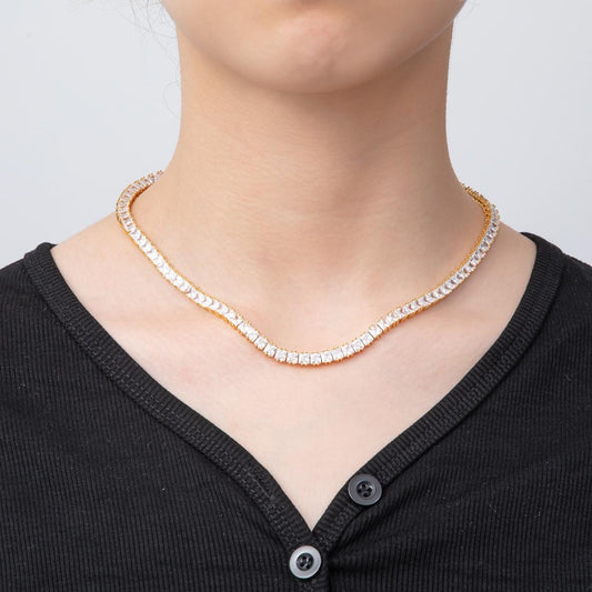 Dainty Classic Tennis Necklace, Gold 17 inch Layer Necklace Simulated Diamond Necklace