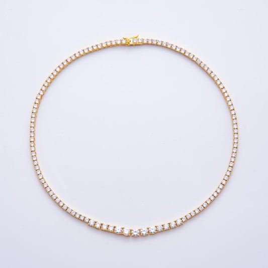 Dainty Unique Classic Tennis Necklace Gold 16.5 inch Layer Necklace Simulated Diamond CZ Necklace wa-3269