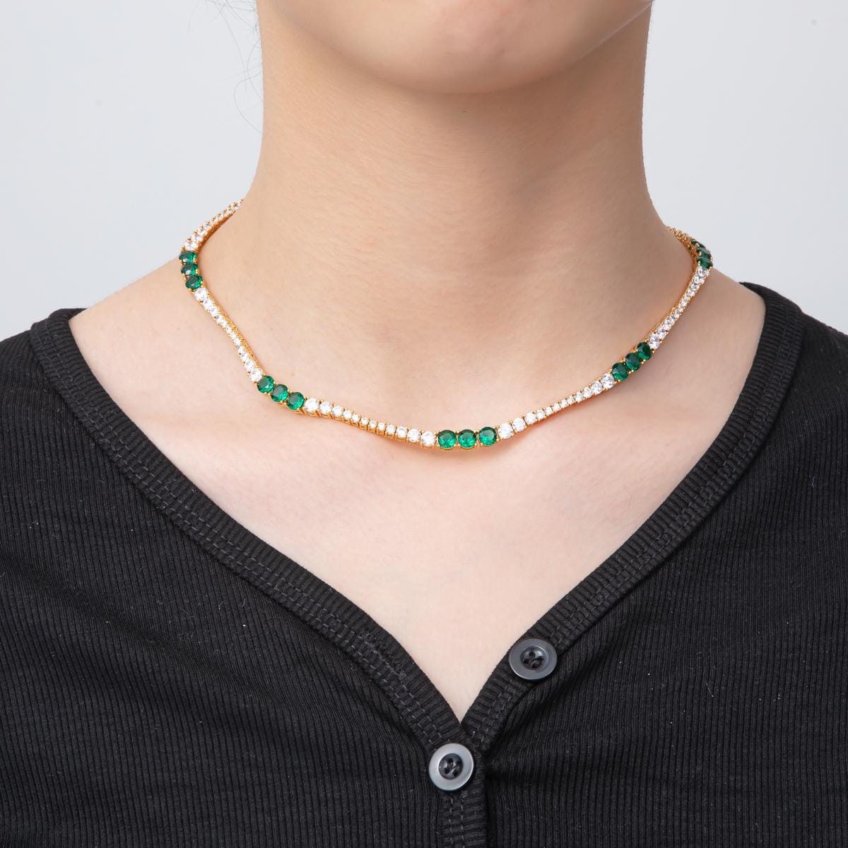 Green Clear Tennis Necklace Cubic Zirconia Tennis Necklace in 18k Gold Filled for Layering Necklace Party Christmas Gift Idea WA-3270