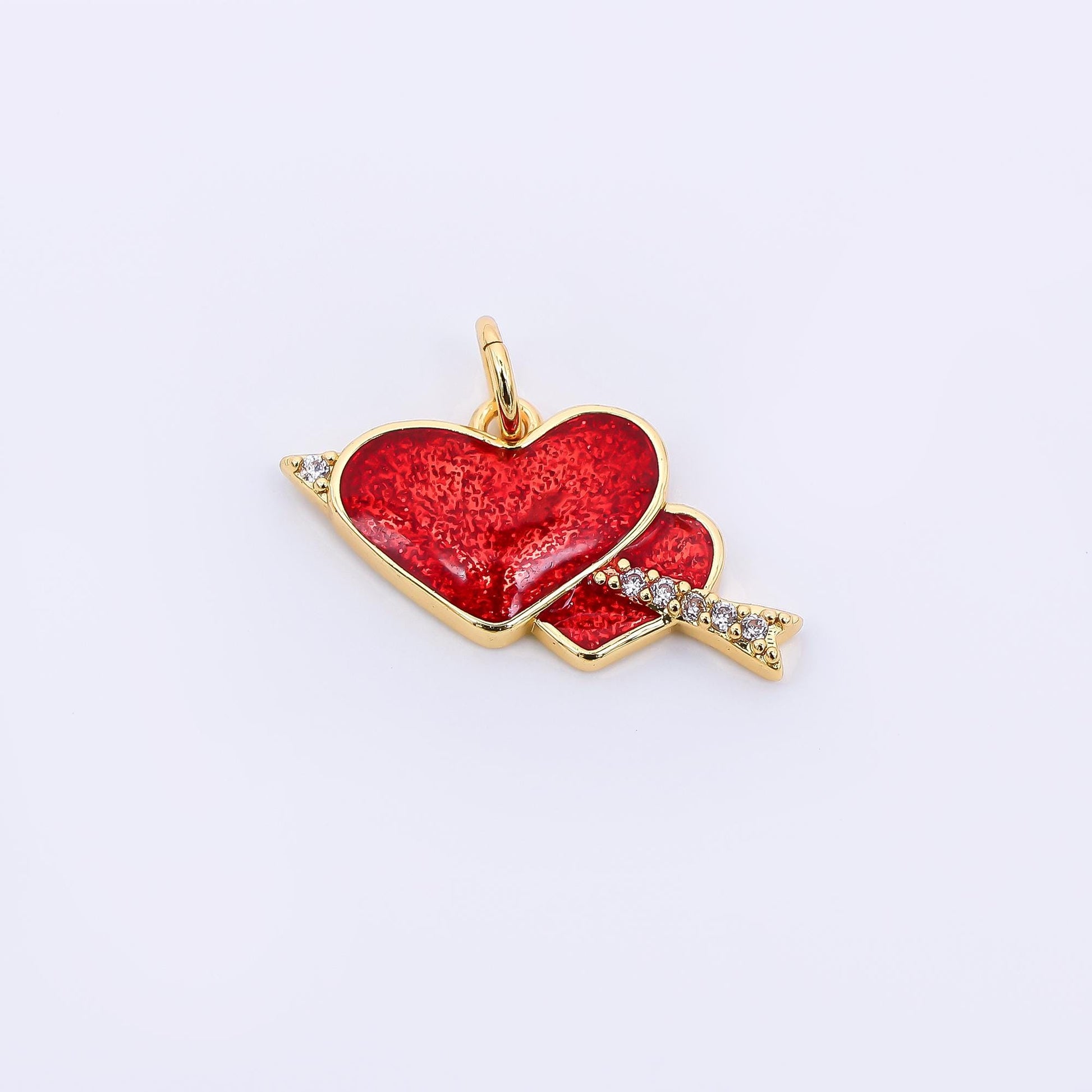24K Gold Filled 11 mm Double Arrow Red CZ Heart Charm | AF-511