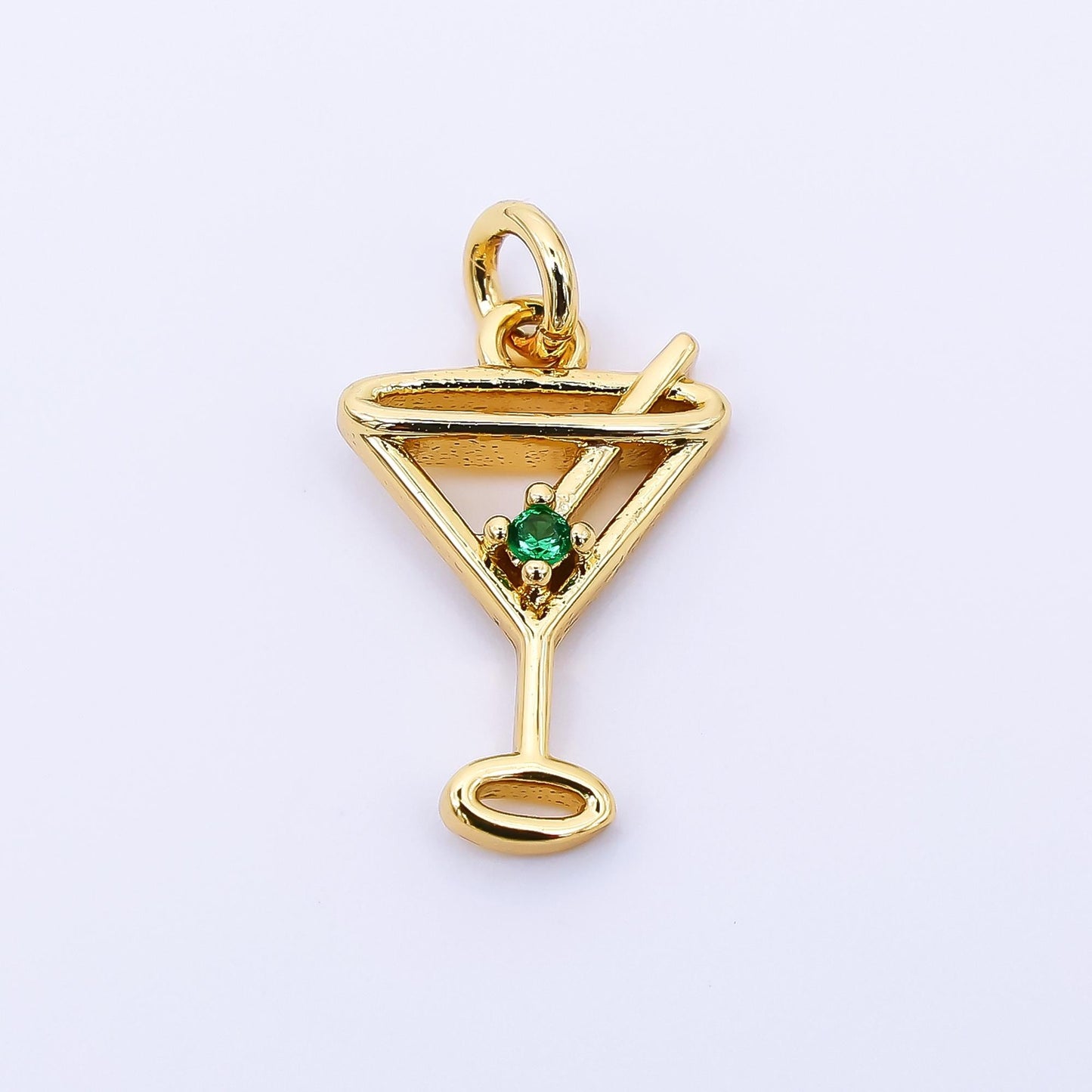 24K Gold Filled 14mm Green Round CZ Martini Glass Alcoholic Drink Charm | AF-524