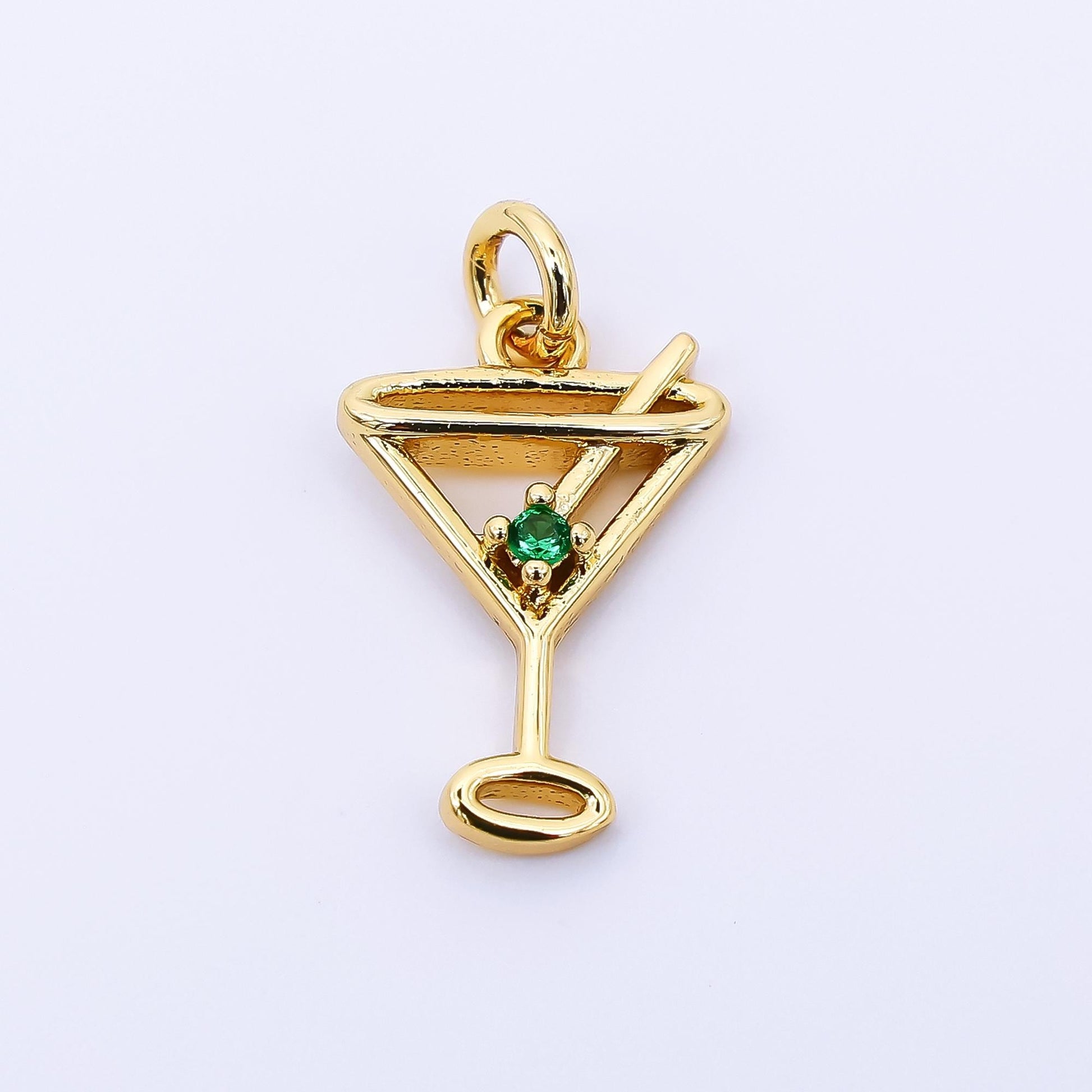 24K Gold Filled 14mm Green Round CZ Martini Glass Alcoholic Drink Charm | AF-524