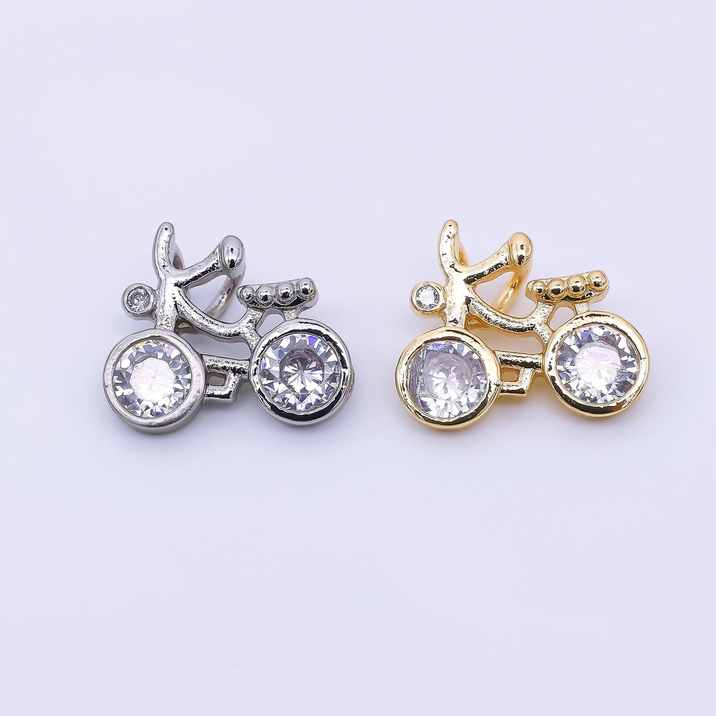 24K Gold Filled 13mm Round Clear CZ Bike Bicycle Pendant in Gold & Silver | AA-1608
