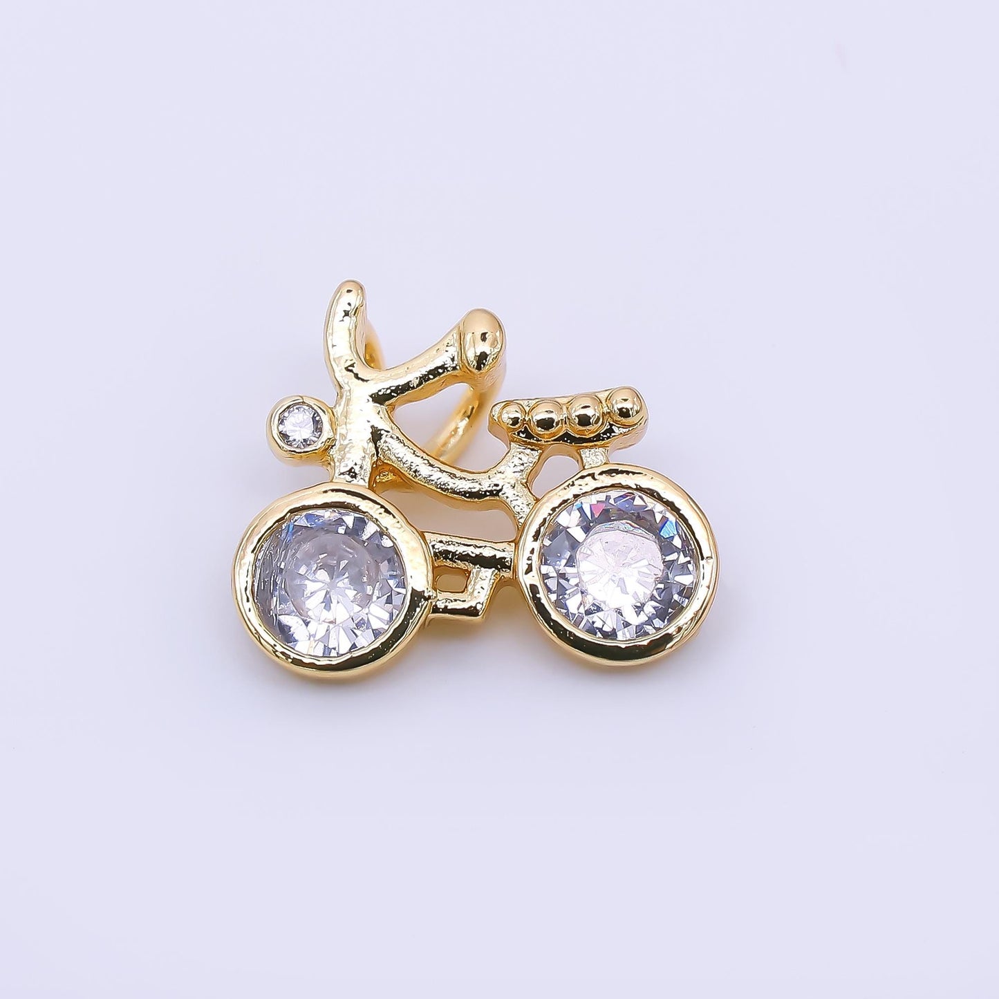 24K Gold Filled 13mm Round Clear CZ Bike Bicycle Pendant in Gold & Silver | AA-1608