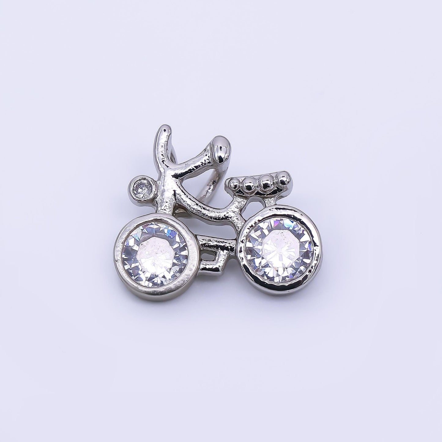 24K Gold Filled 13mm Round Clear CZ Bike Bicycle Pendant in Gold & Silver | AA-1608