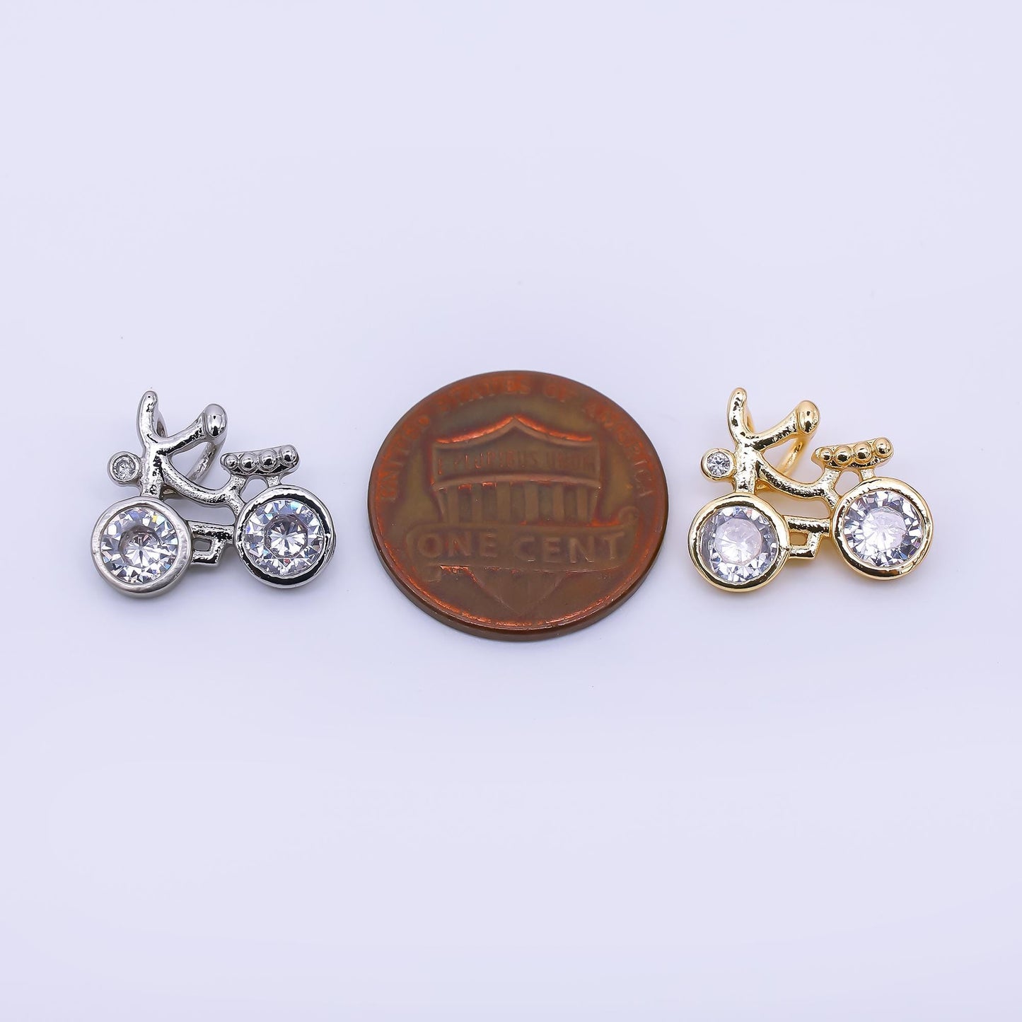 24K Gold Filled 13mm Round Clear CZ Bike Bicycle Pendant in Gold & Silver | AA-1608